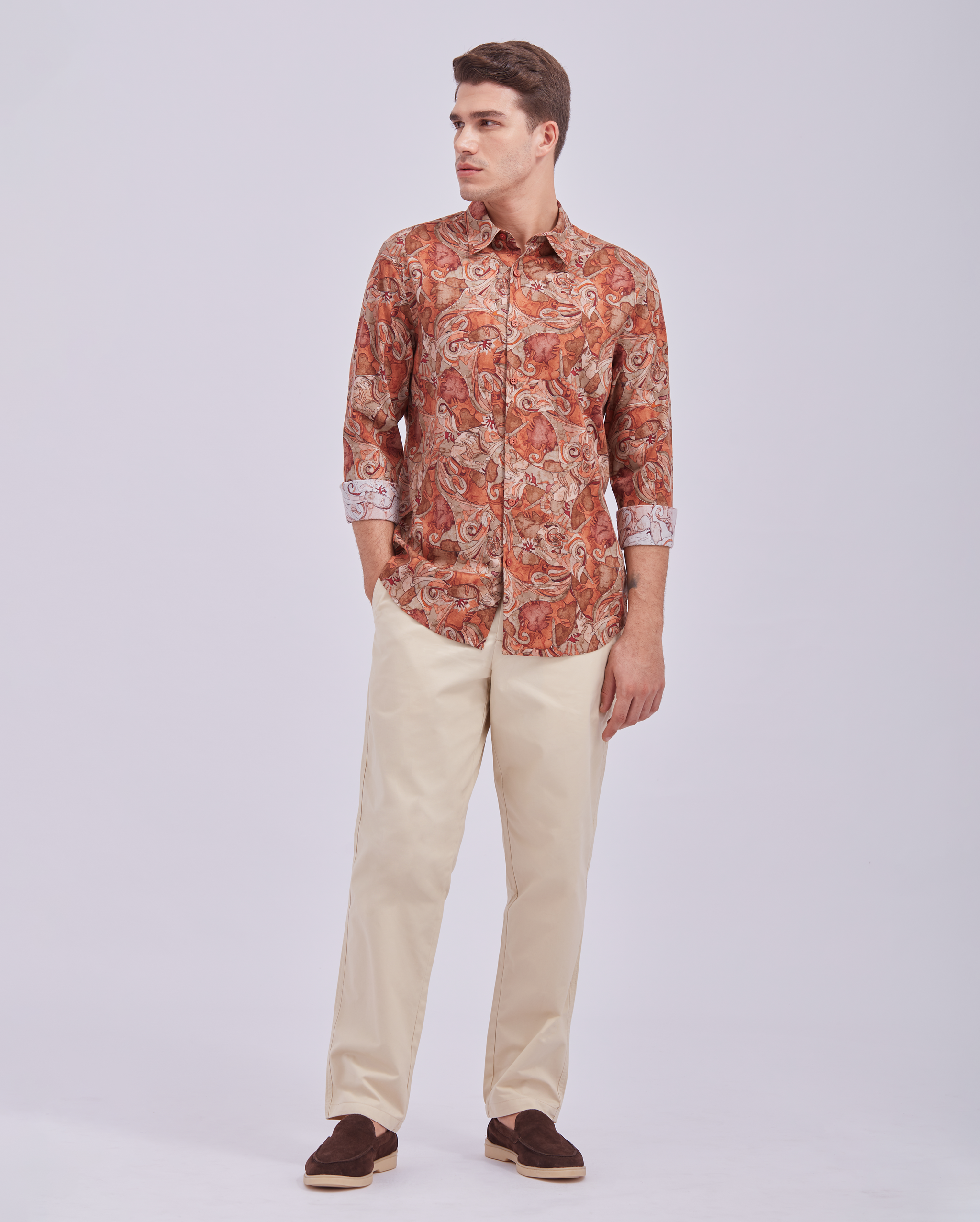 Rust Orange Digital Print Shirt