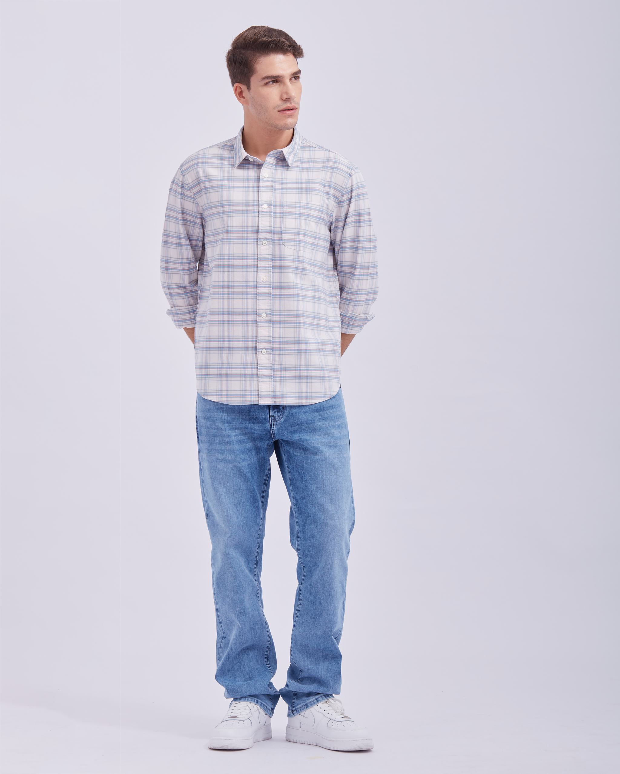 White And Blue Check Shirt