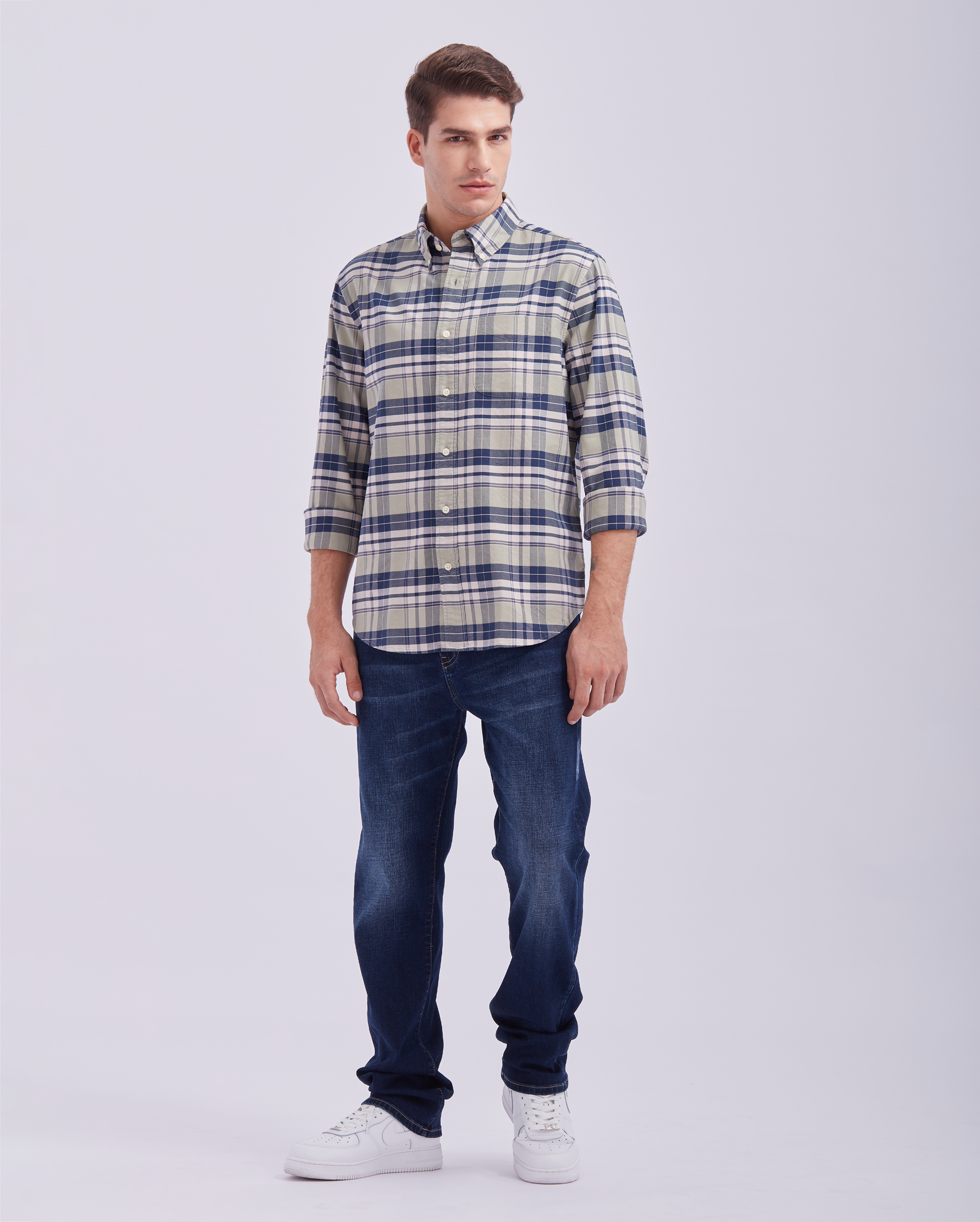 Sand And Navy Check Shirt