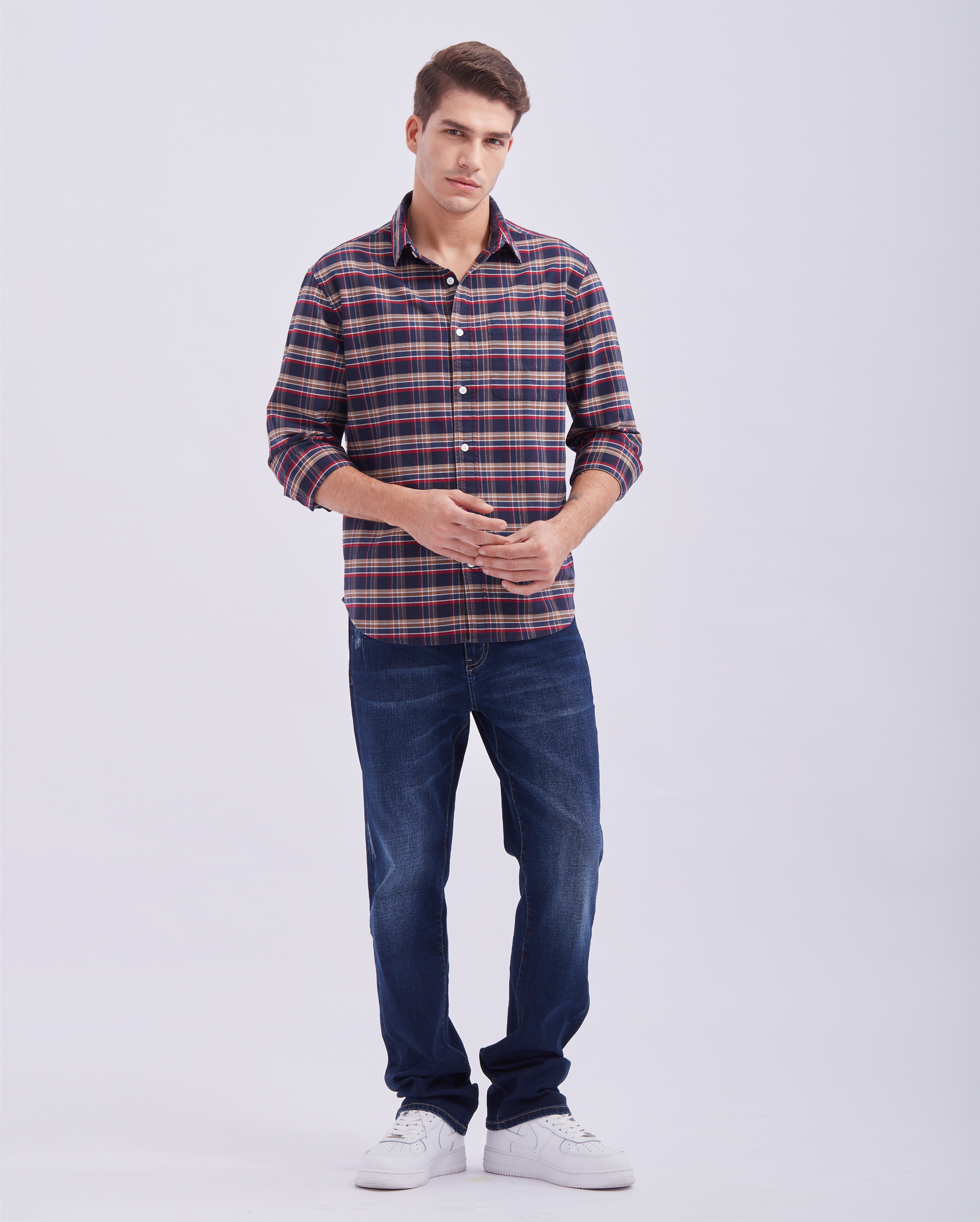 Navy Blue And Red Check Shirt