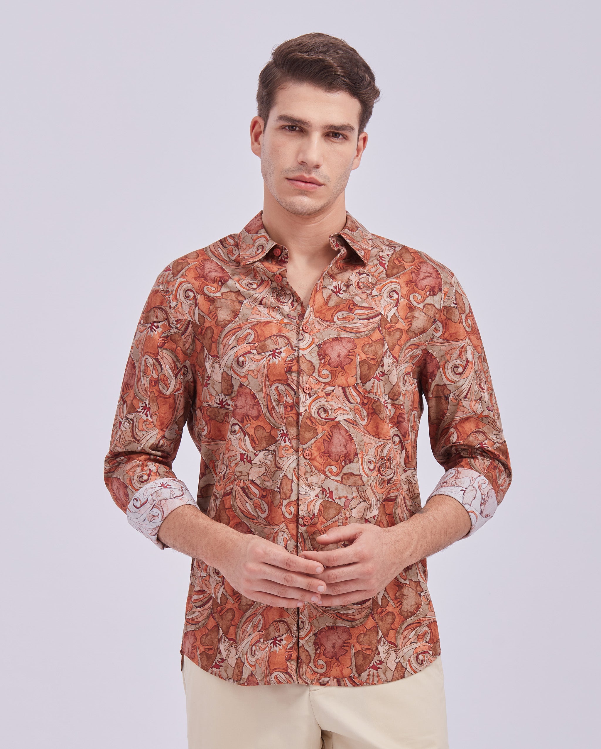 Rust Orange Digital Print Shirt