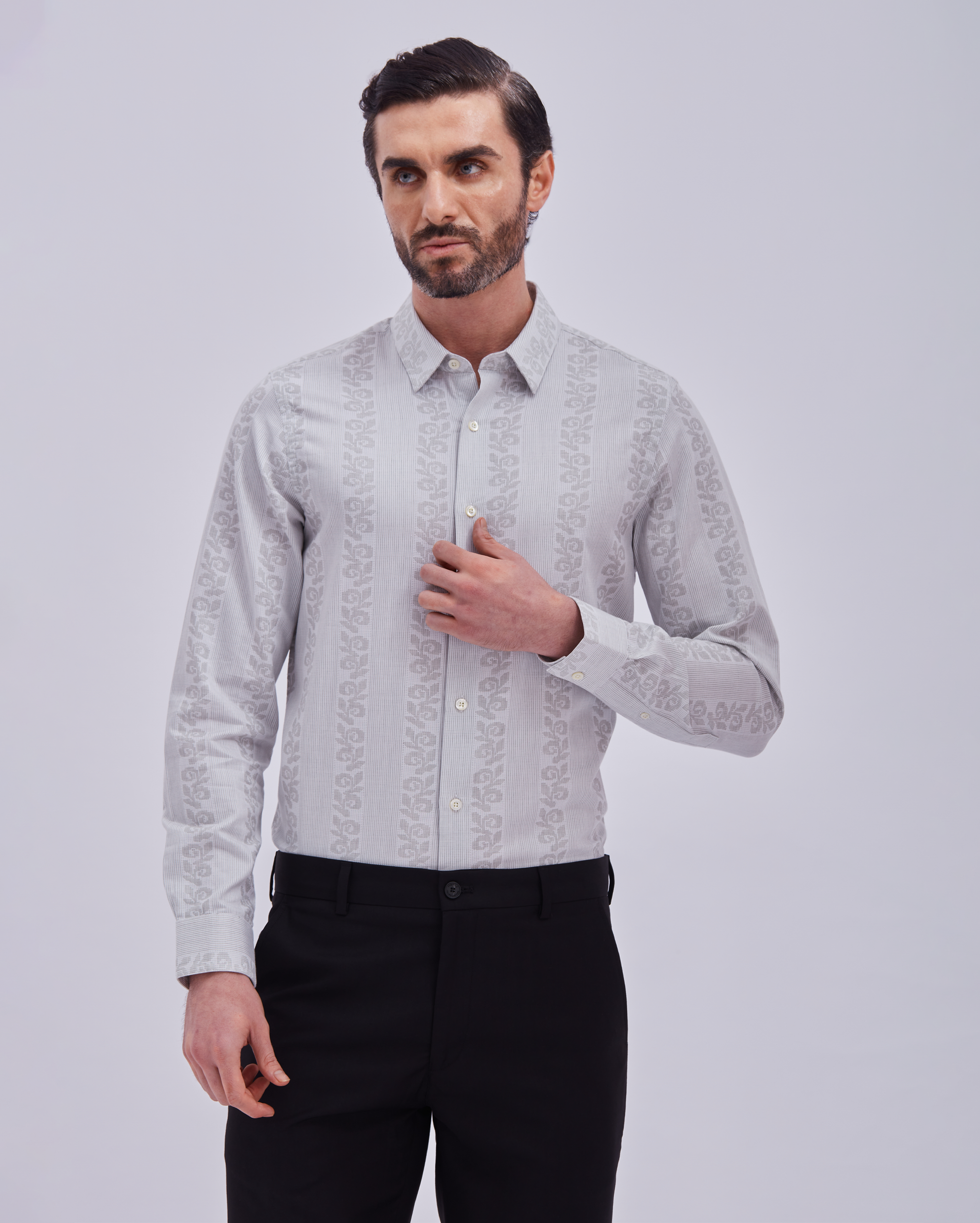 Off White Jacquard Print Shirt