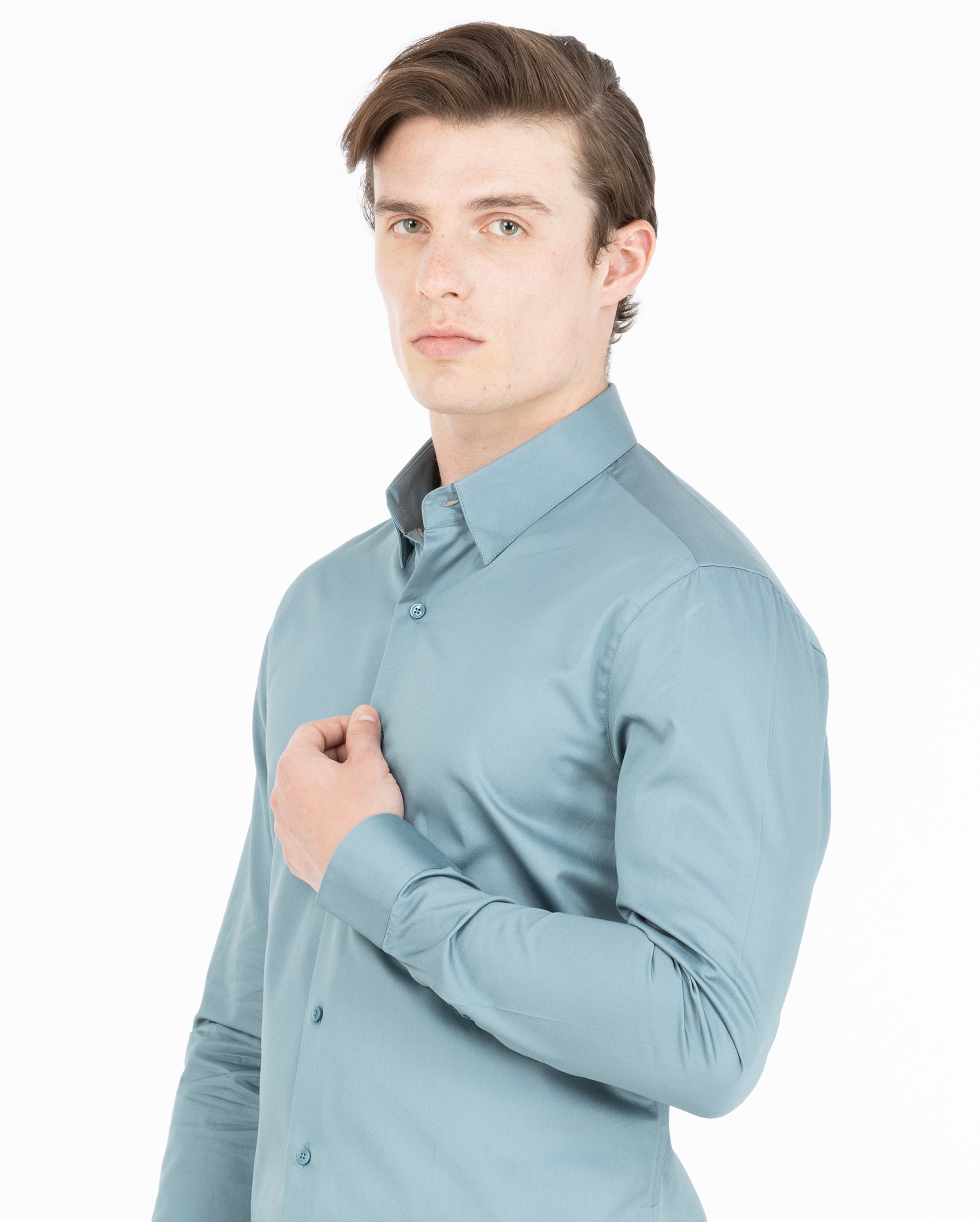 Teal Blue Satin Shirt