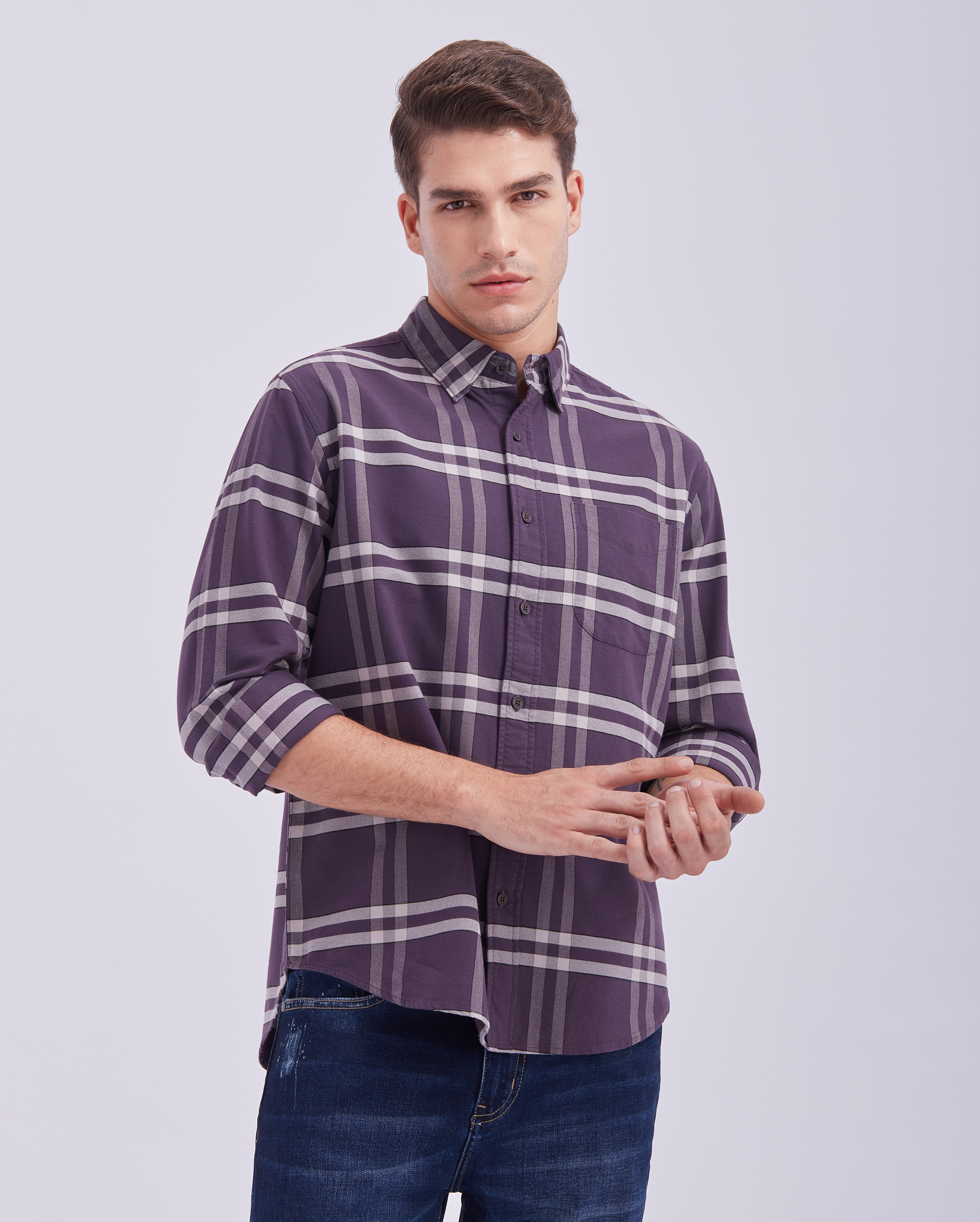Violet And White Check Shirt