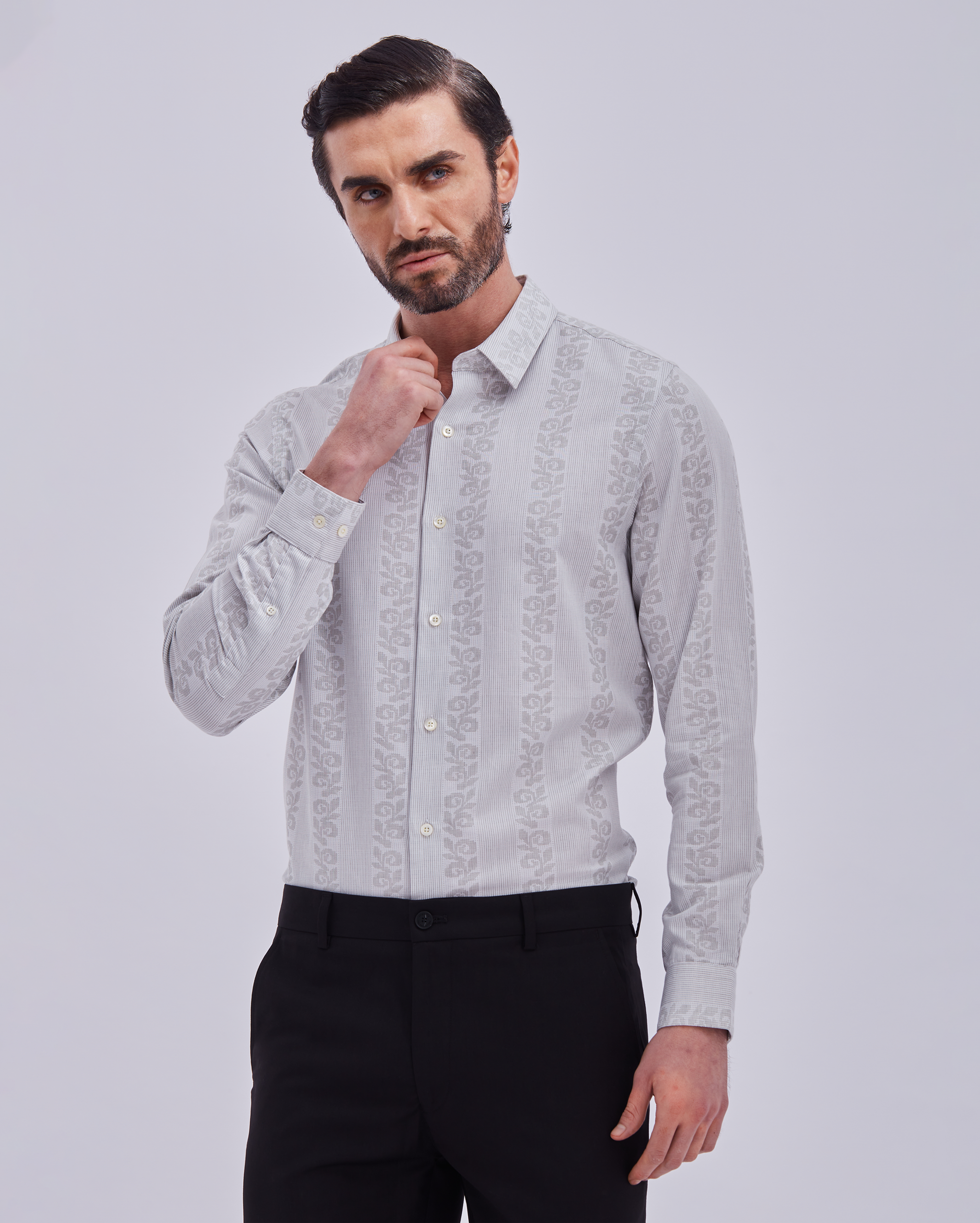 Off White Jacquard Print Shirt