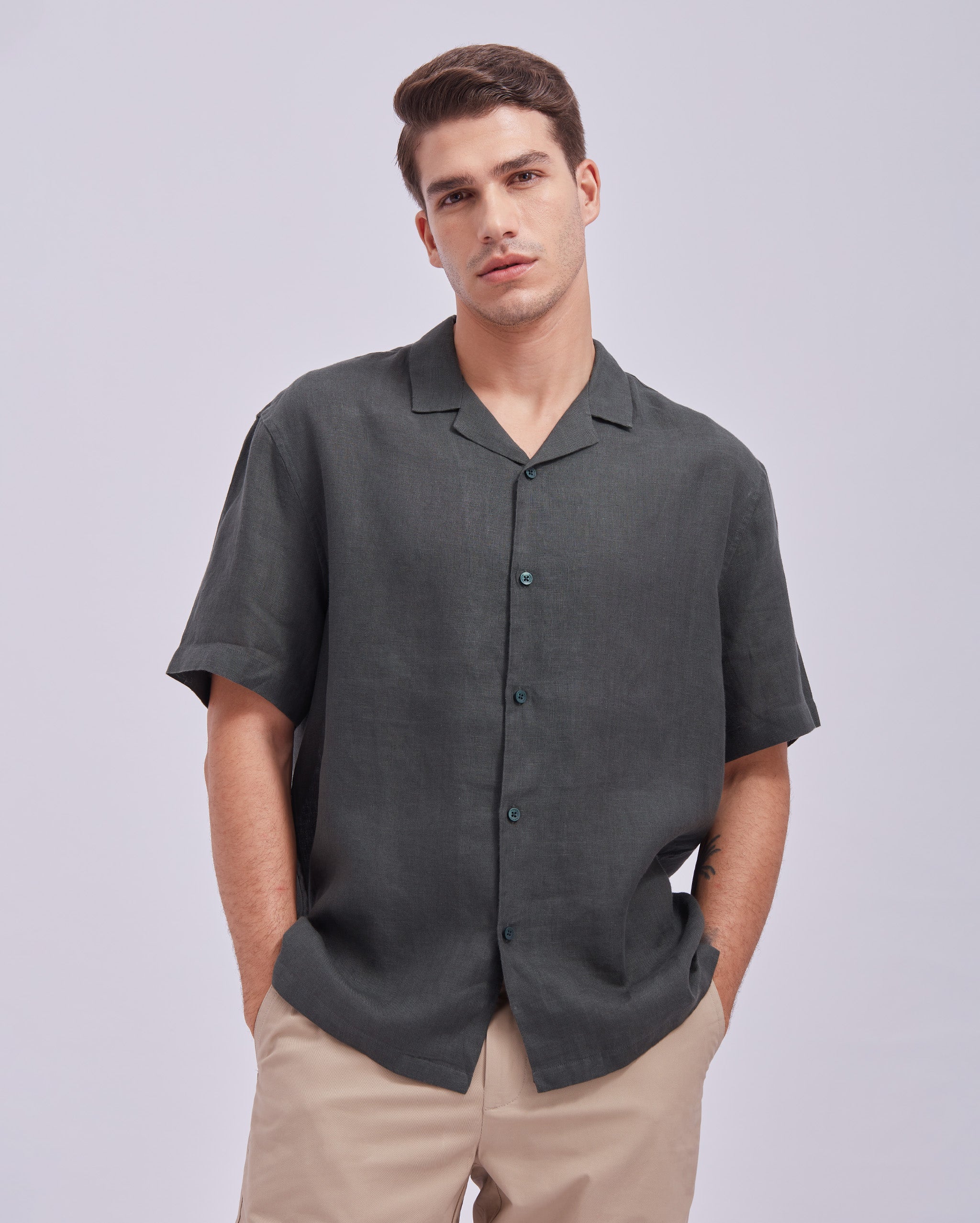Charcoal Green Cuban Shirt