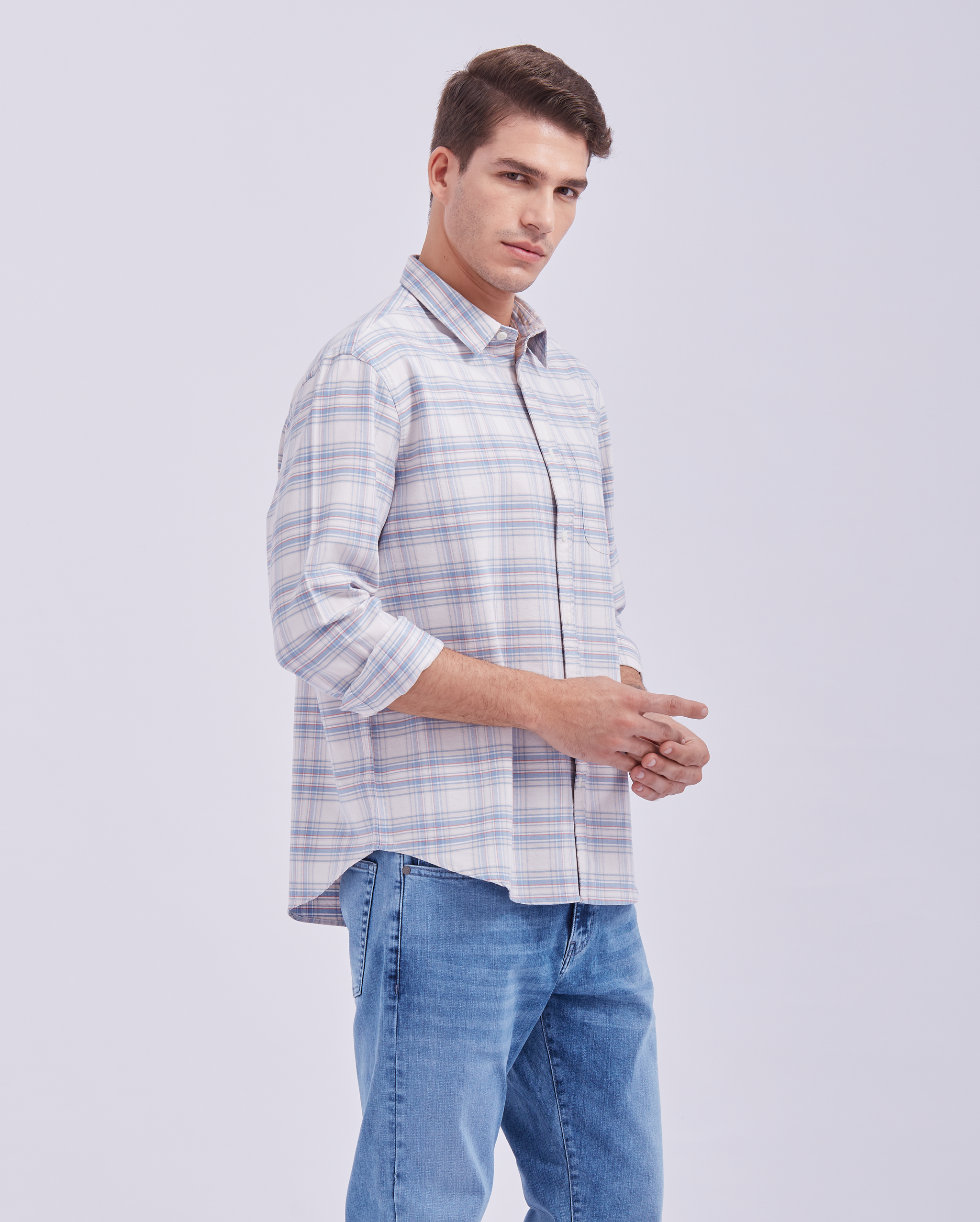 White And Blue Check Shirt