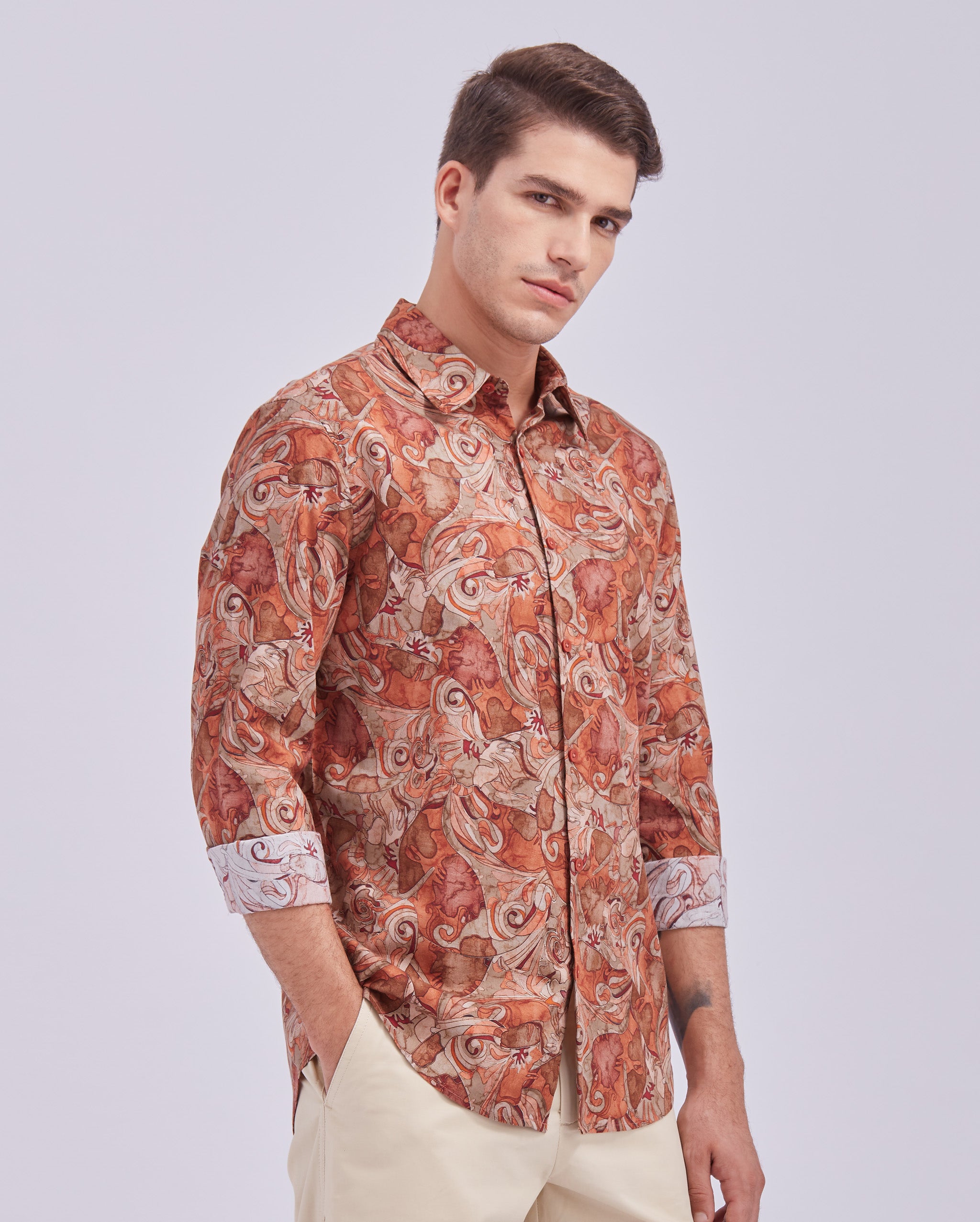 Rust Orange Digital Print Shirt