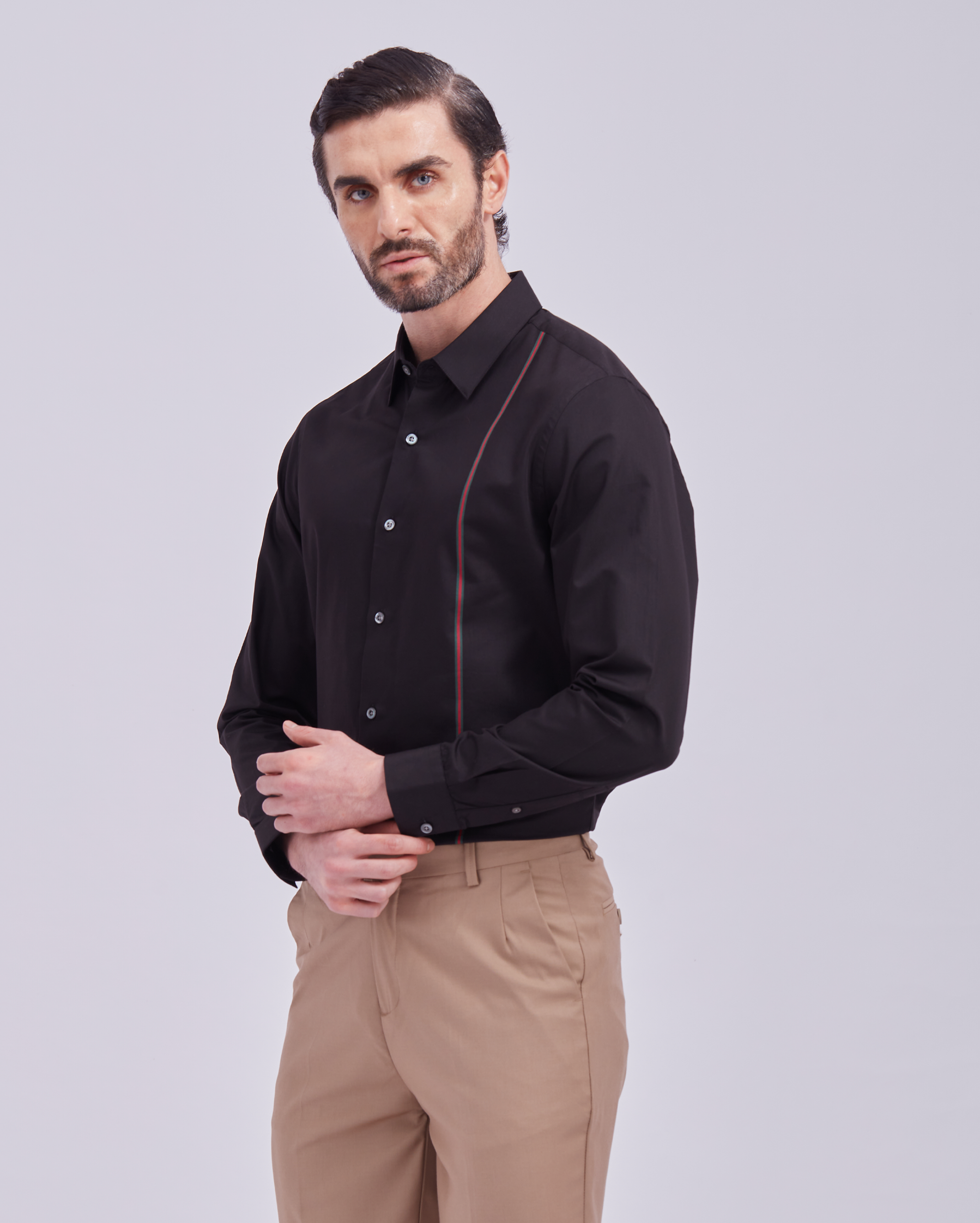 Black And Red Giza Panel Shirt