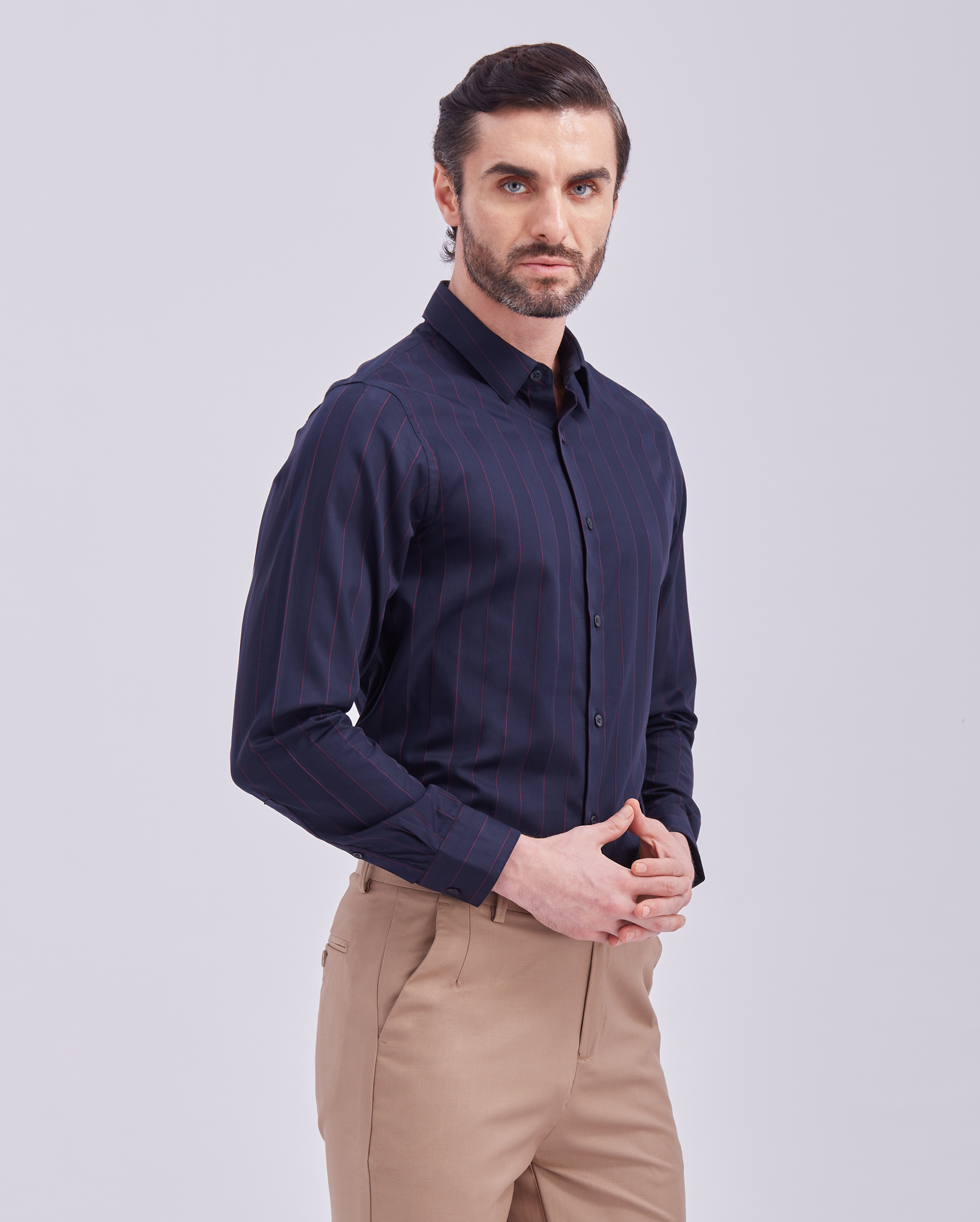 Navy Blue Giza Stripe Shirt