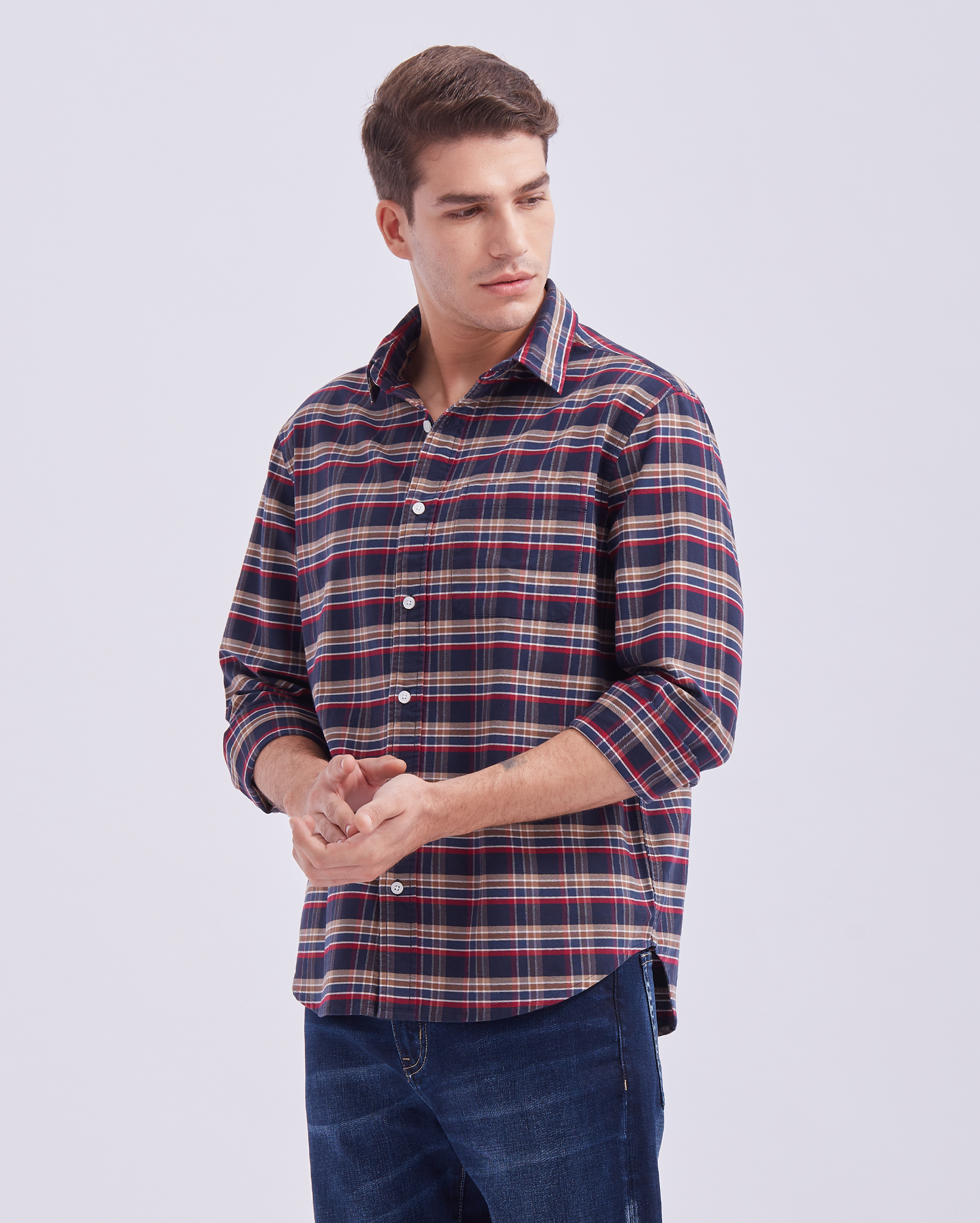 Navy Blue And Red Check Shirt