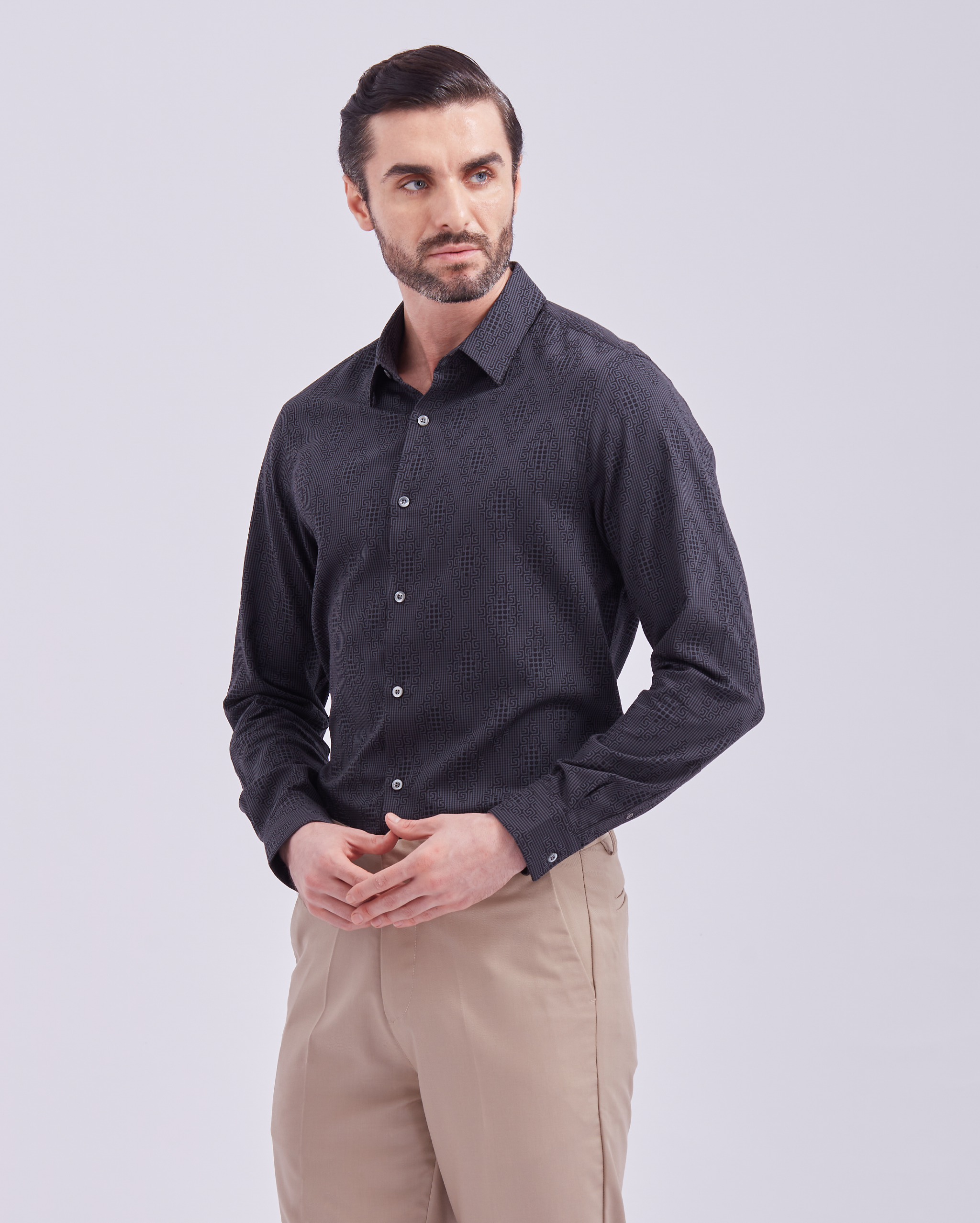 Black Jacquard Print Shirt