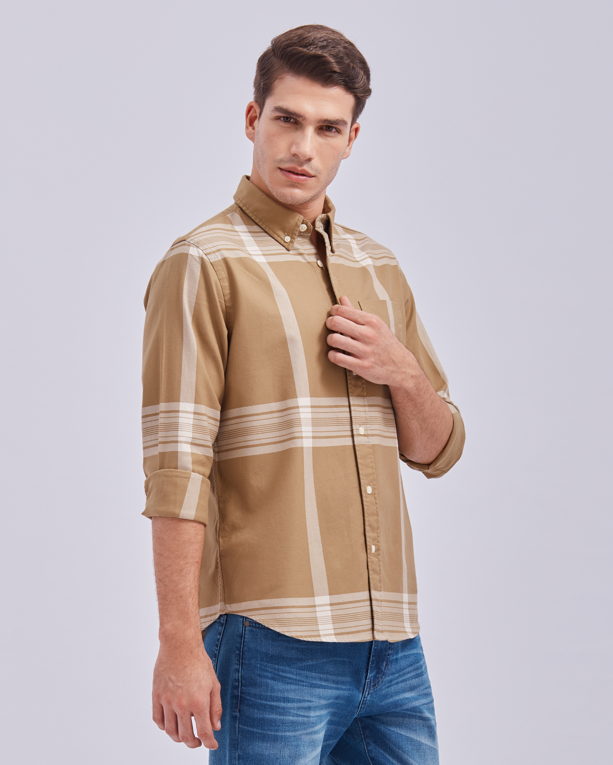 Beige Check Full Sleeve Shirt