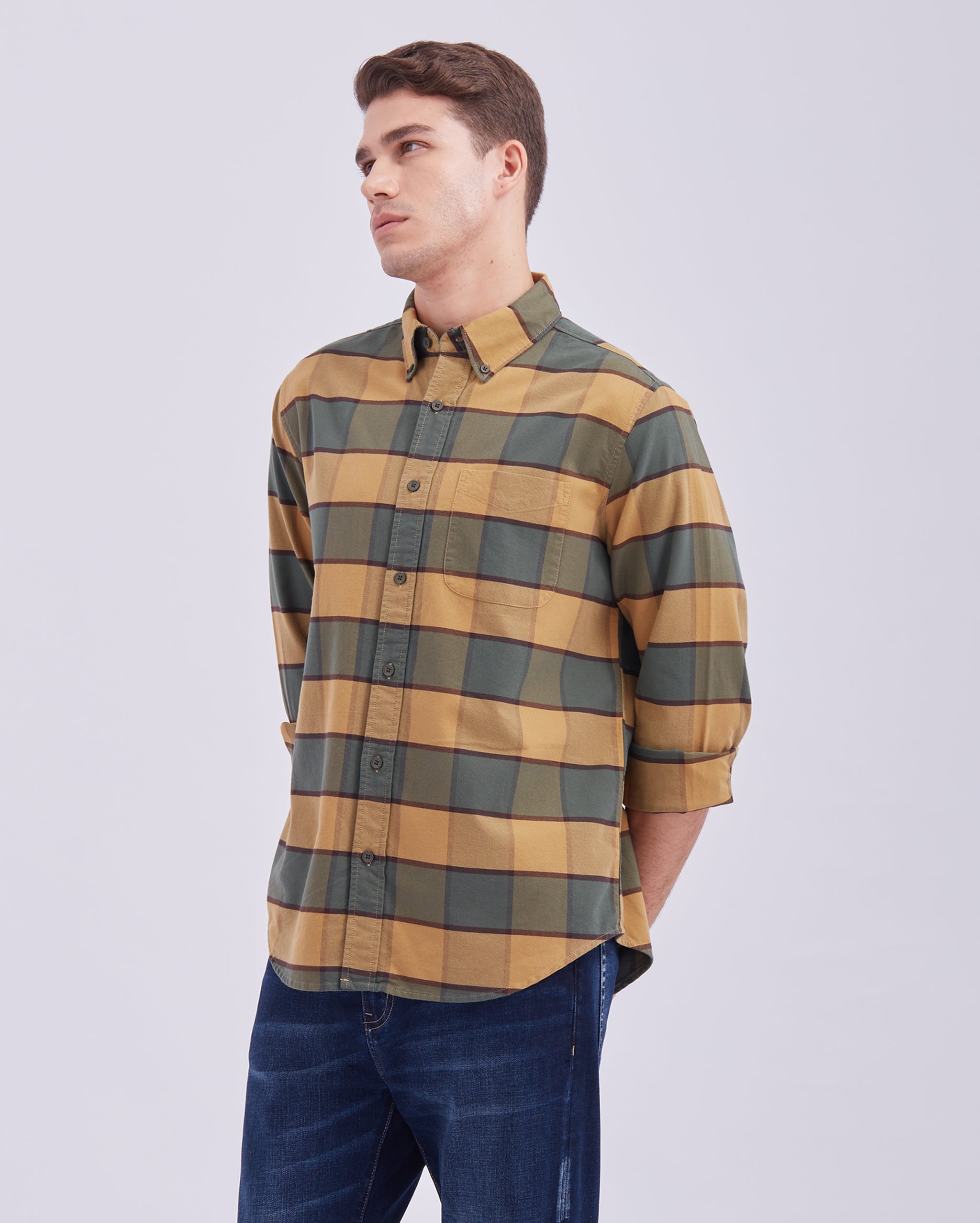 Yellow And Green Check Shirt