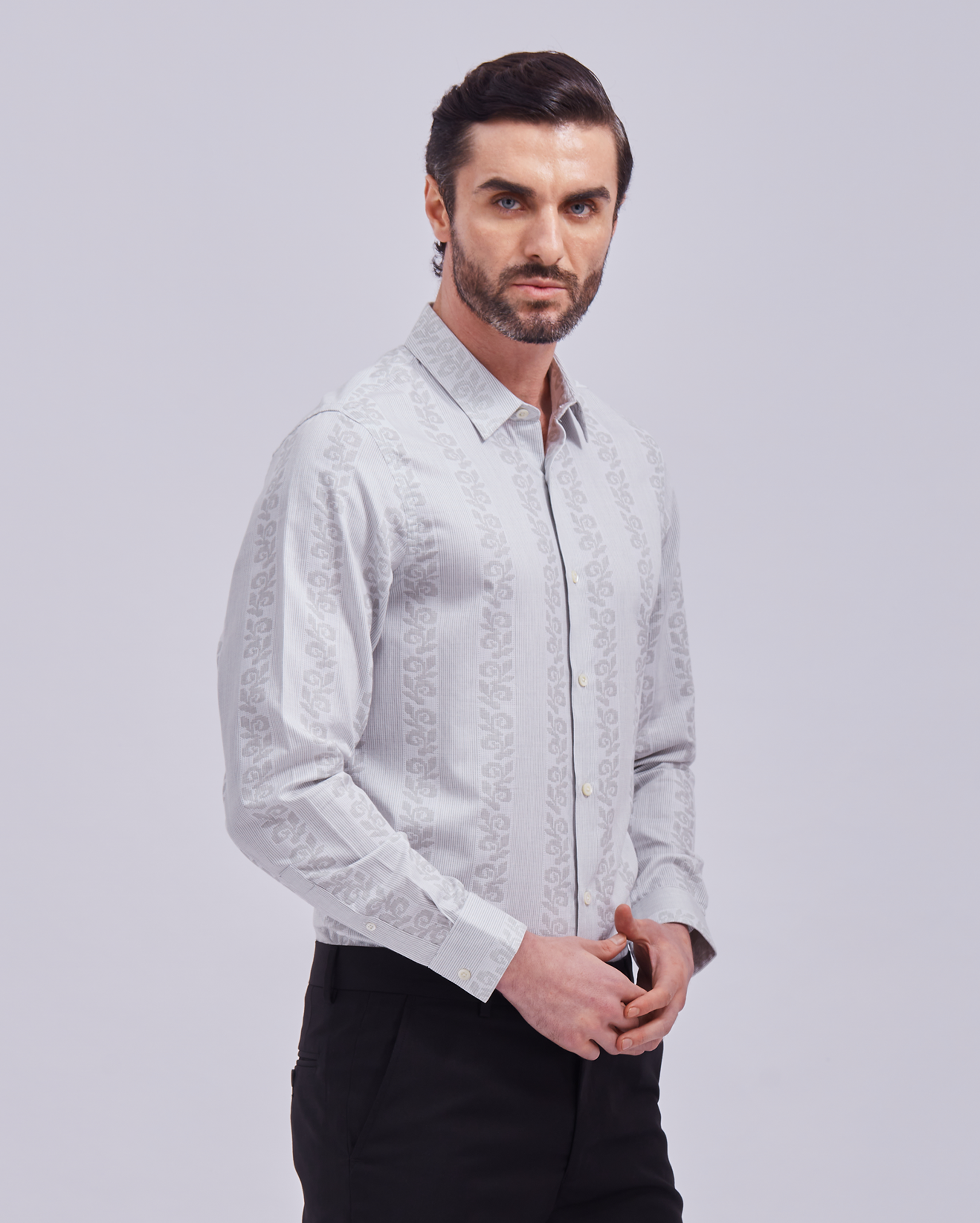 Off White Jacquard Print Shirt