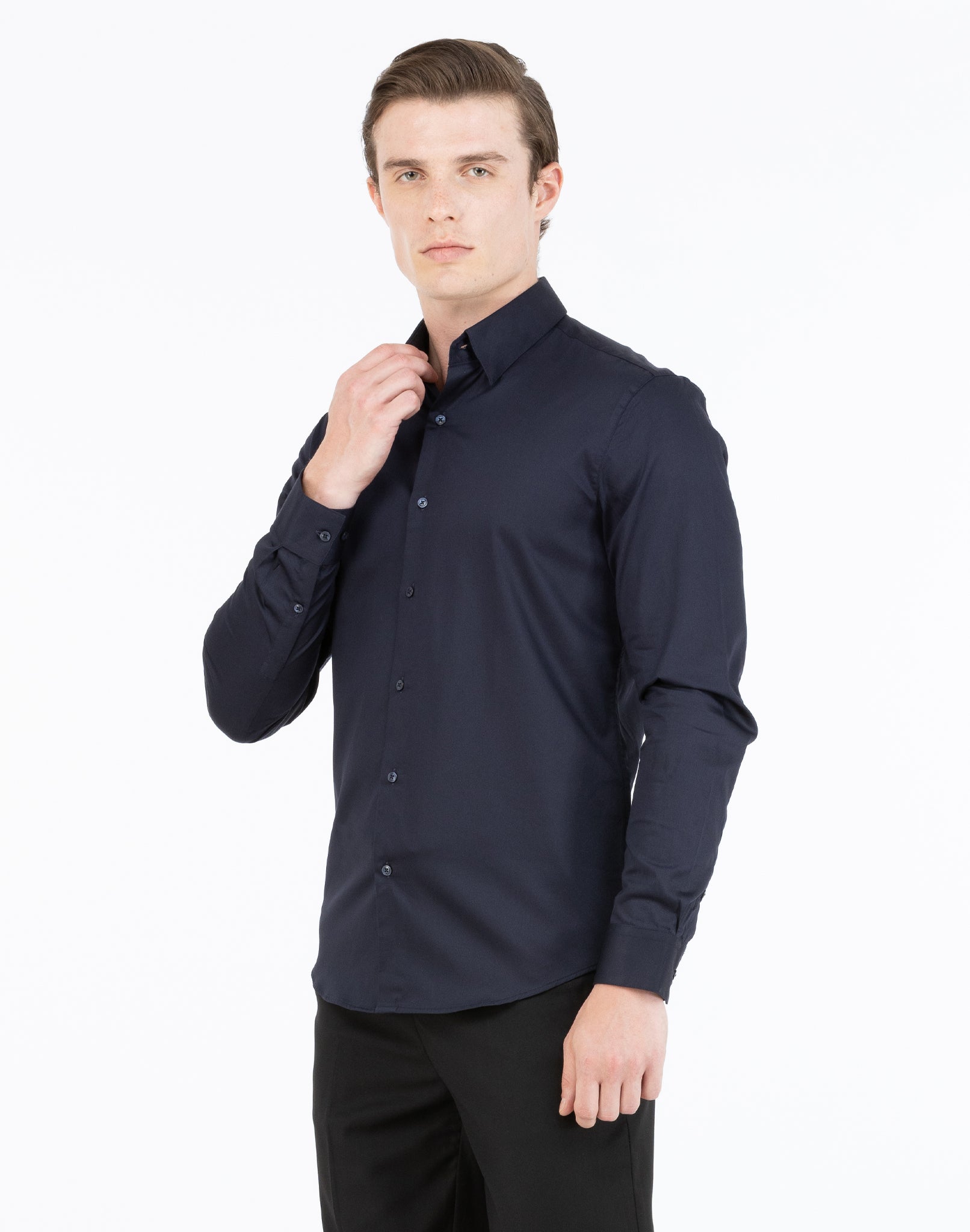 NAVY BLUE SATIN SHIRT