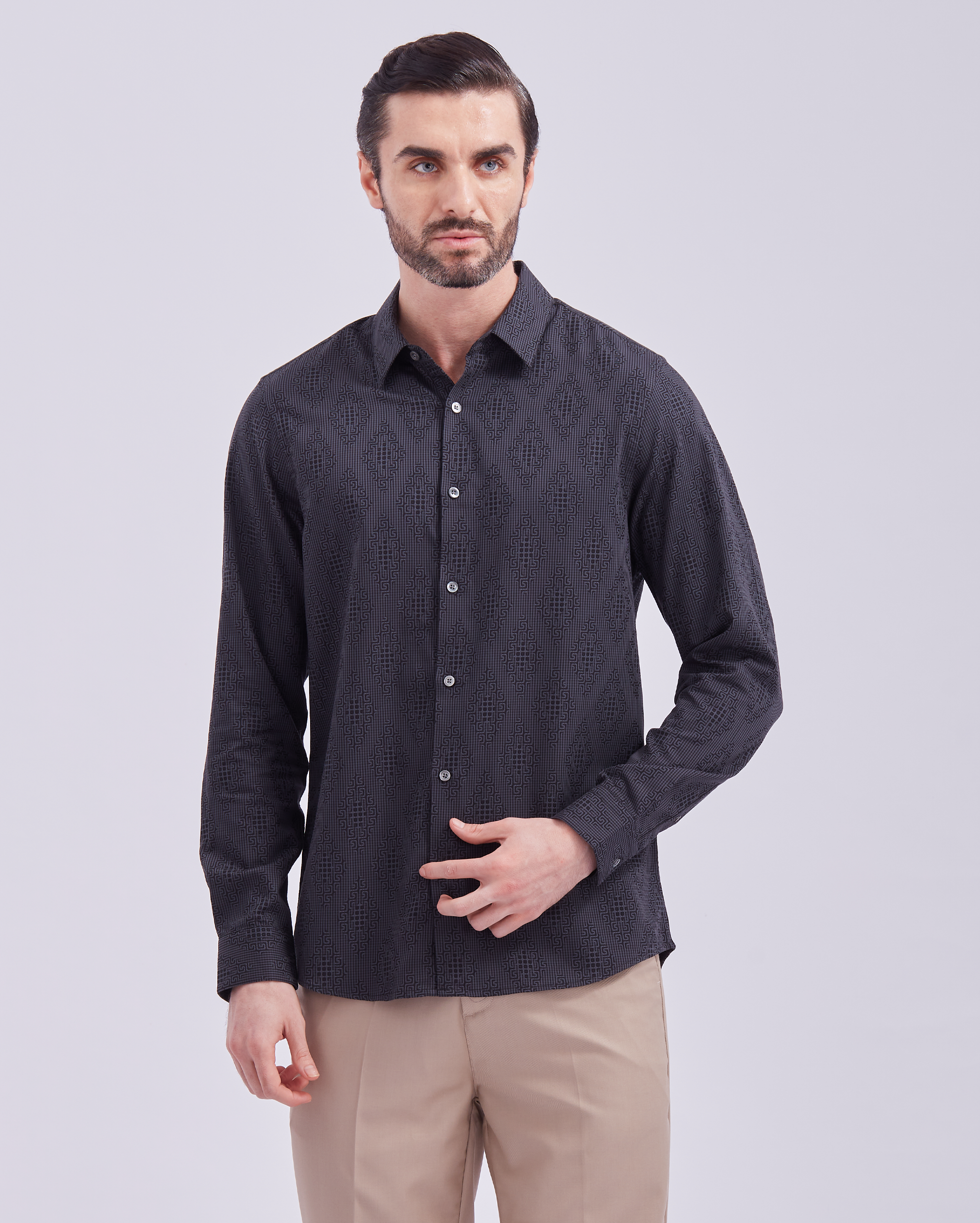 Black Jacquard Print Shirt