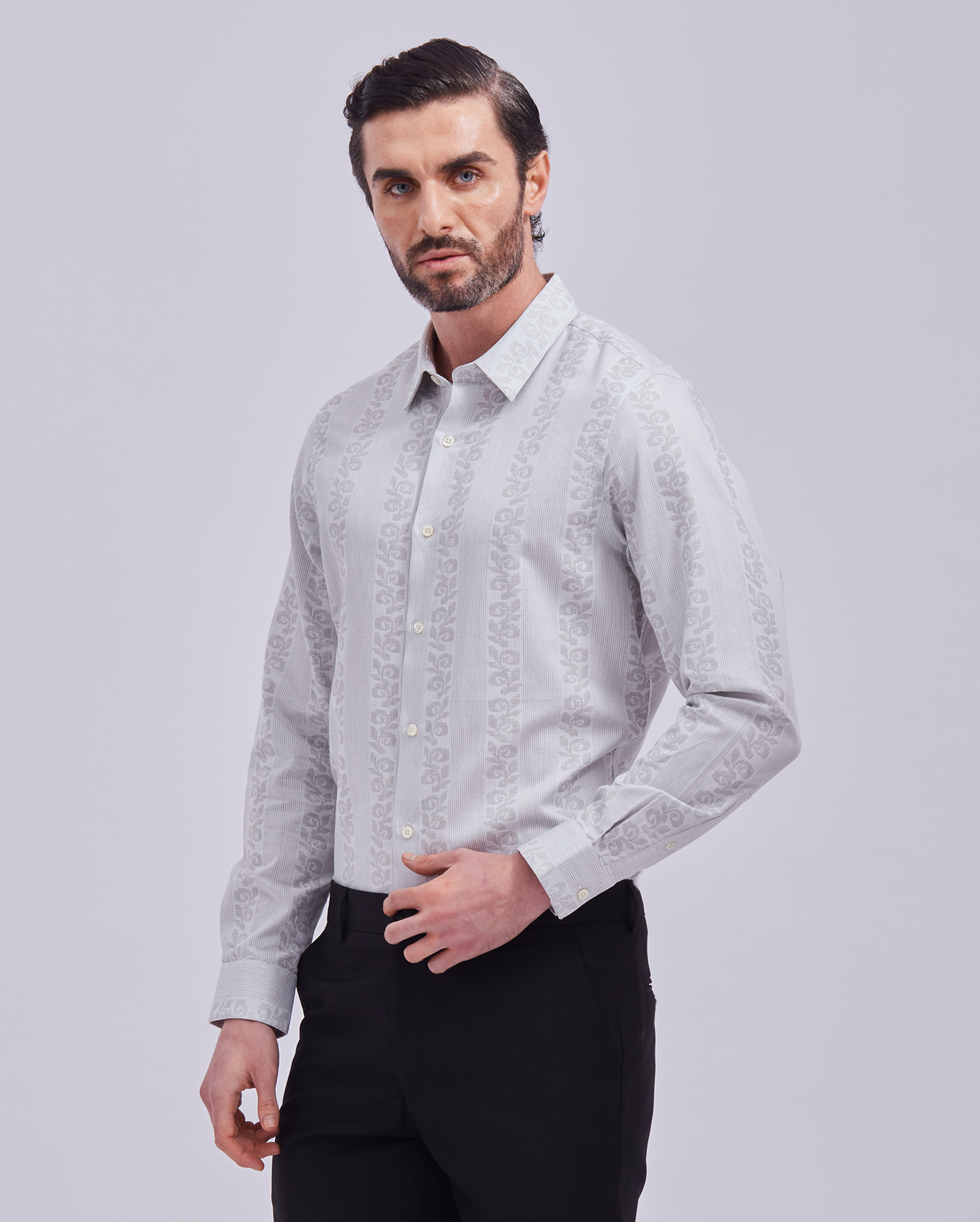 Off White Jacquard Print Shirt