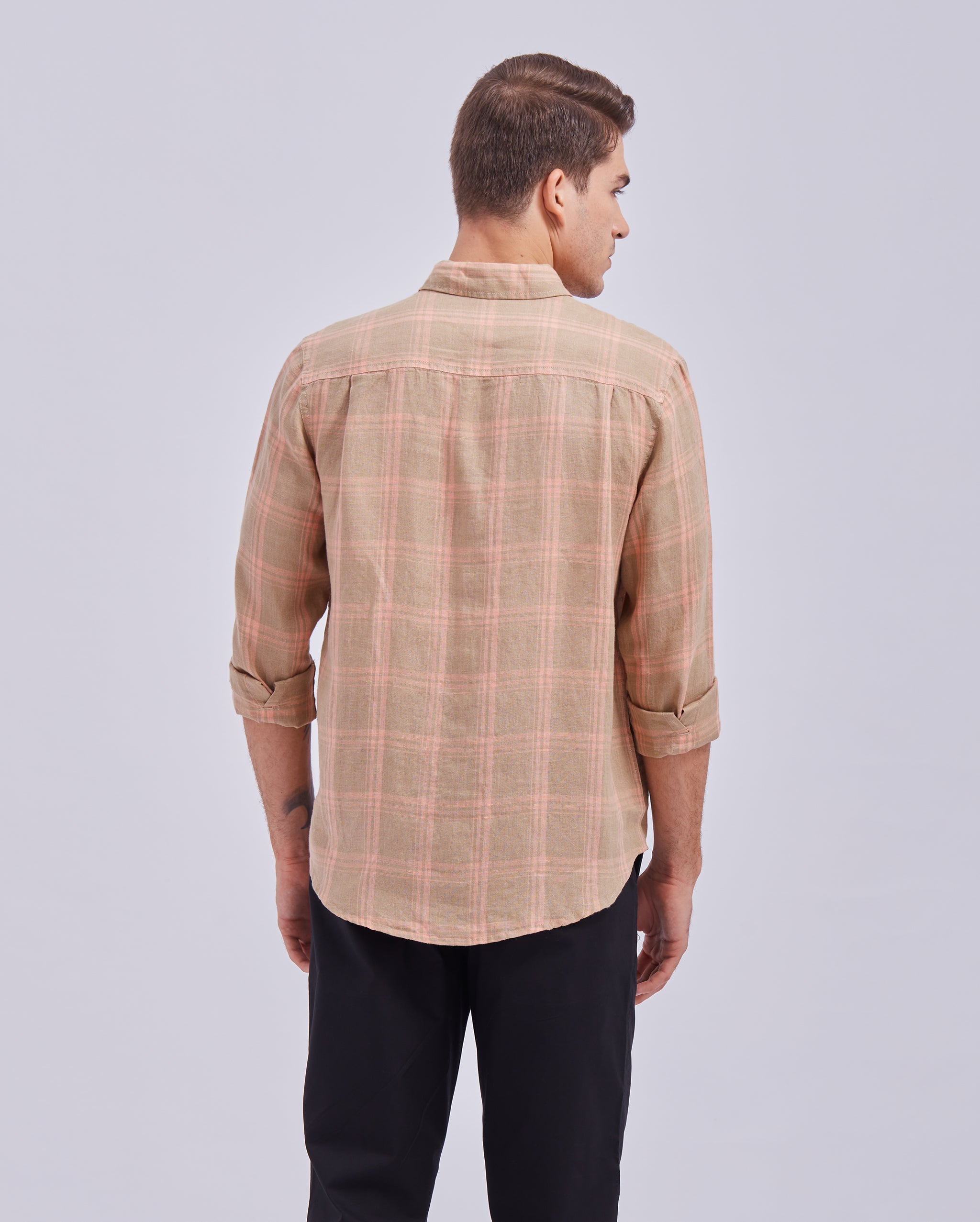 Beige Linen Check Shirt