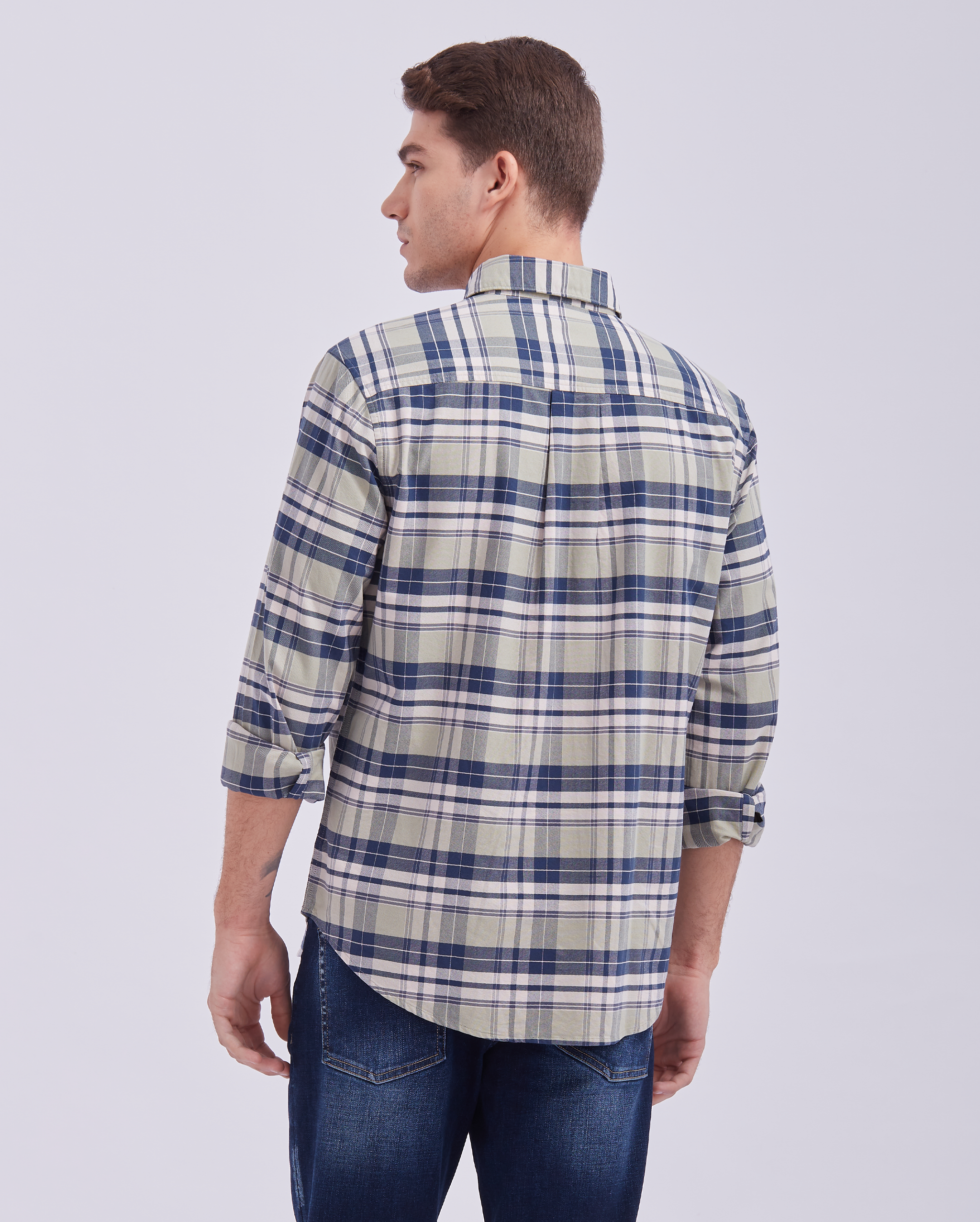 Sand And Navy Check Shirt
