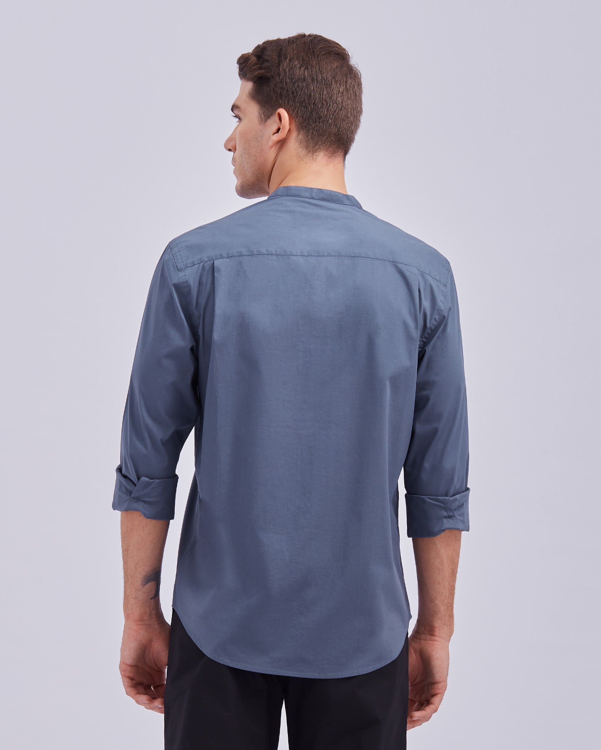 Slate Blue Mandarin Collar Shirt