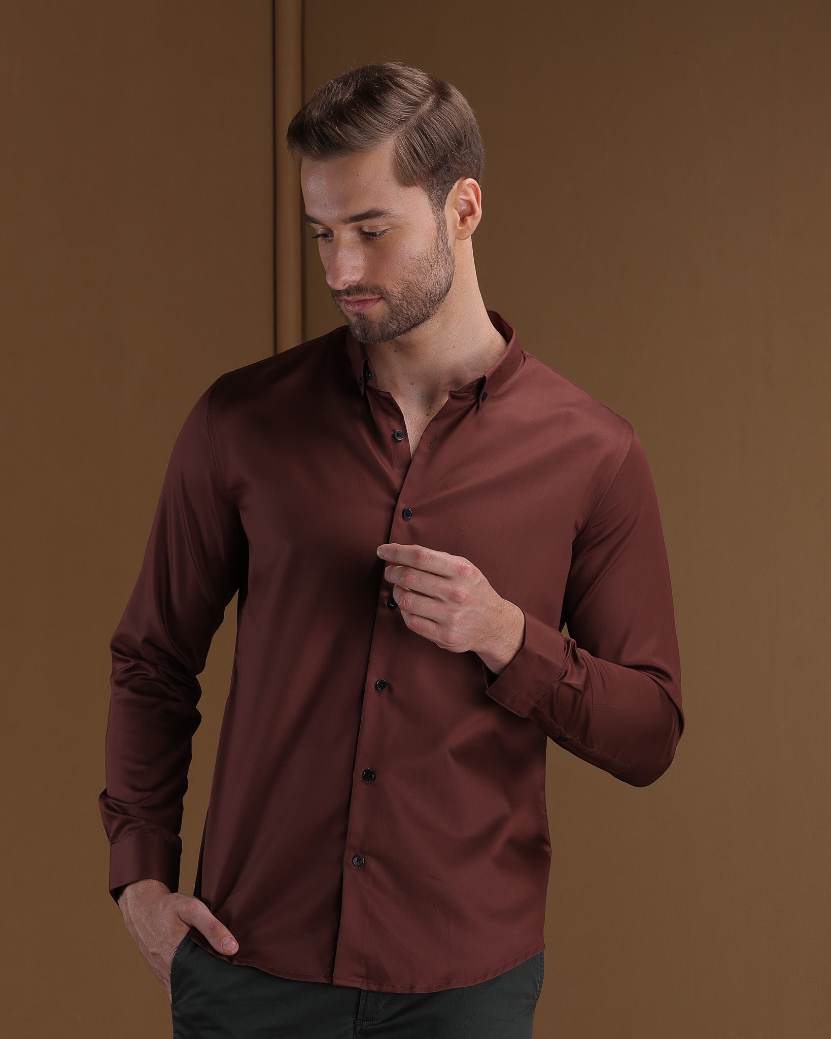 BURGANDY GIZA COTTON SHIRT