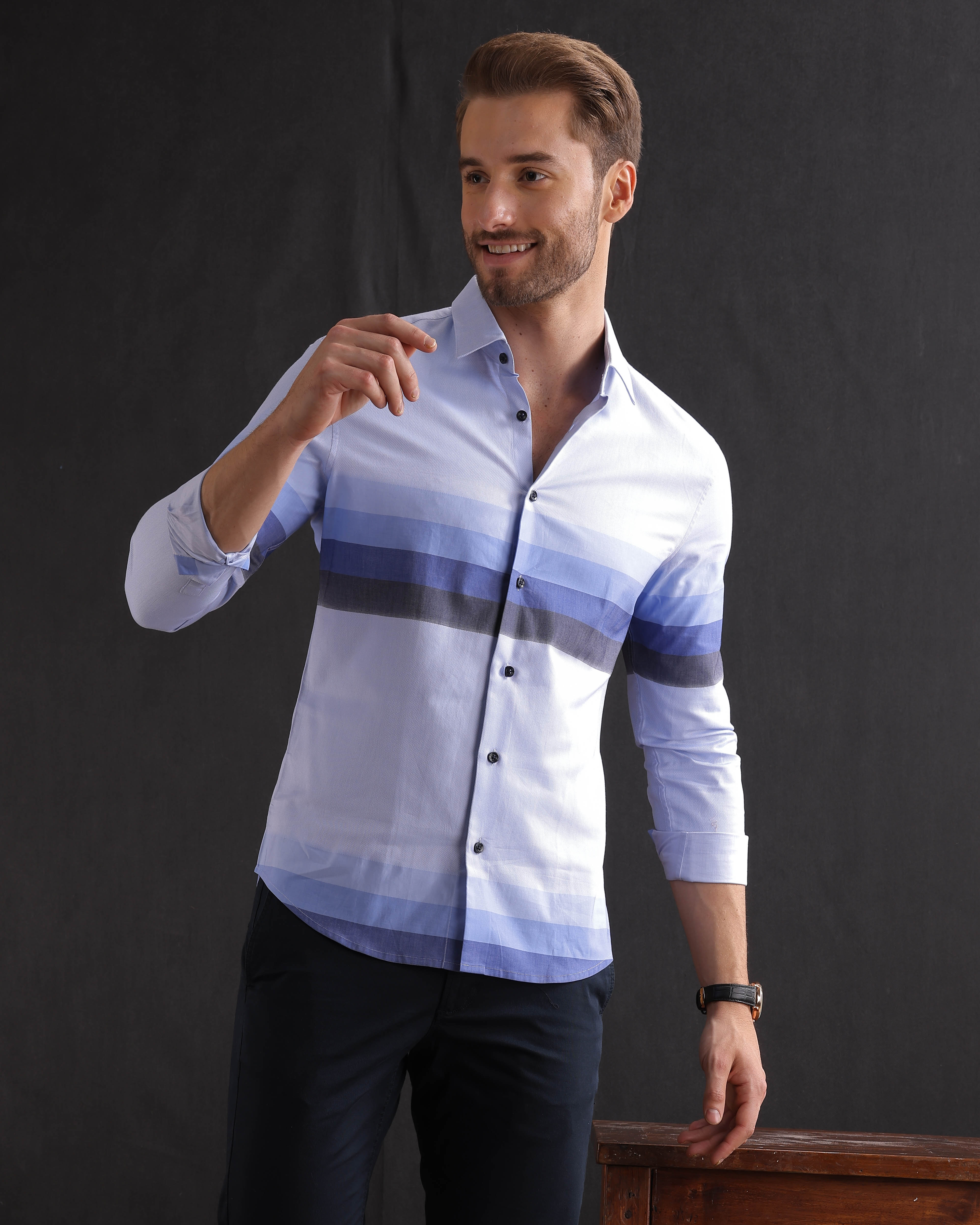 Blue Panel Stripe Shirt