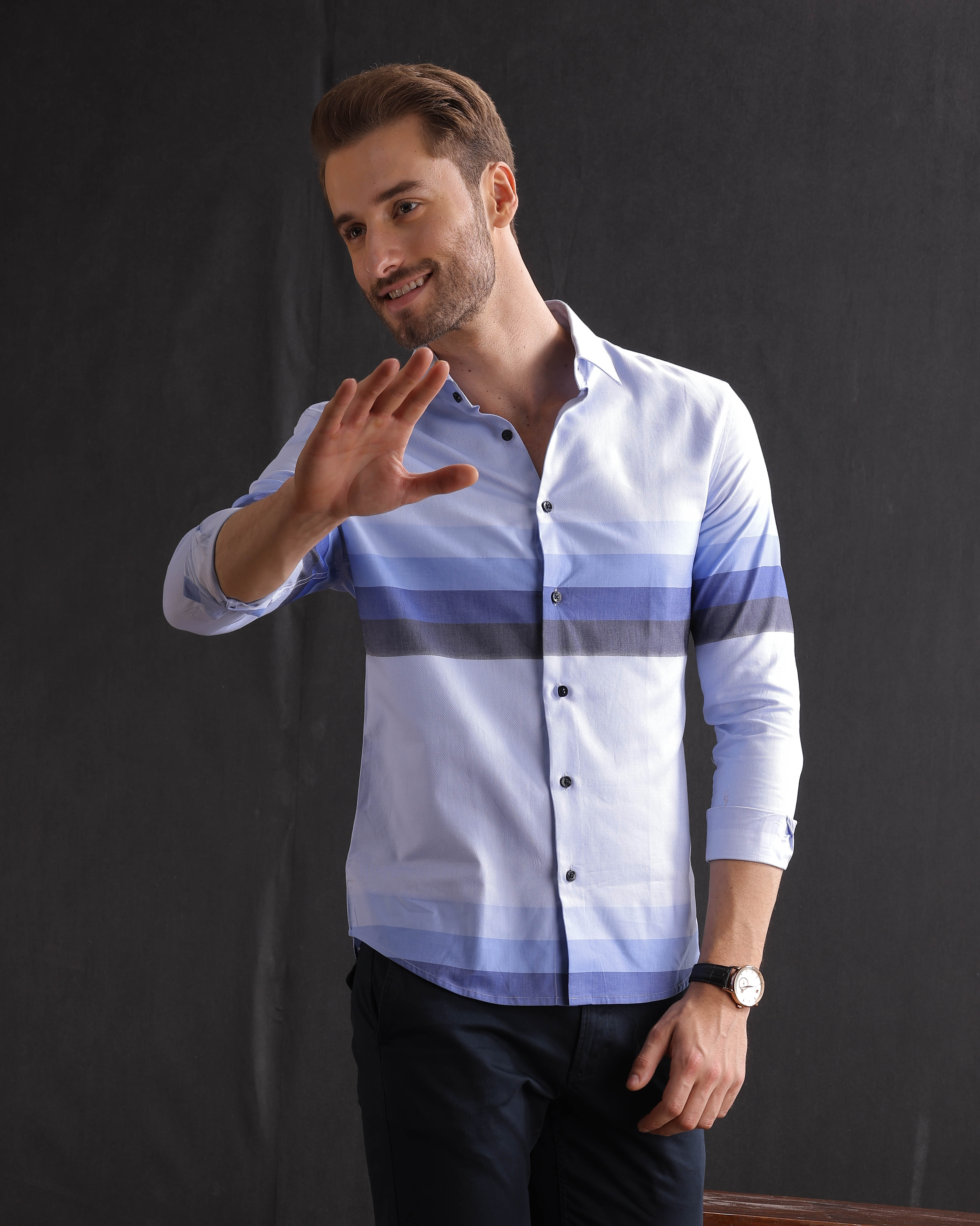 Blue Panel Stripe Shirt