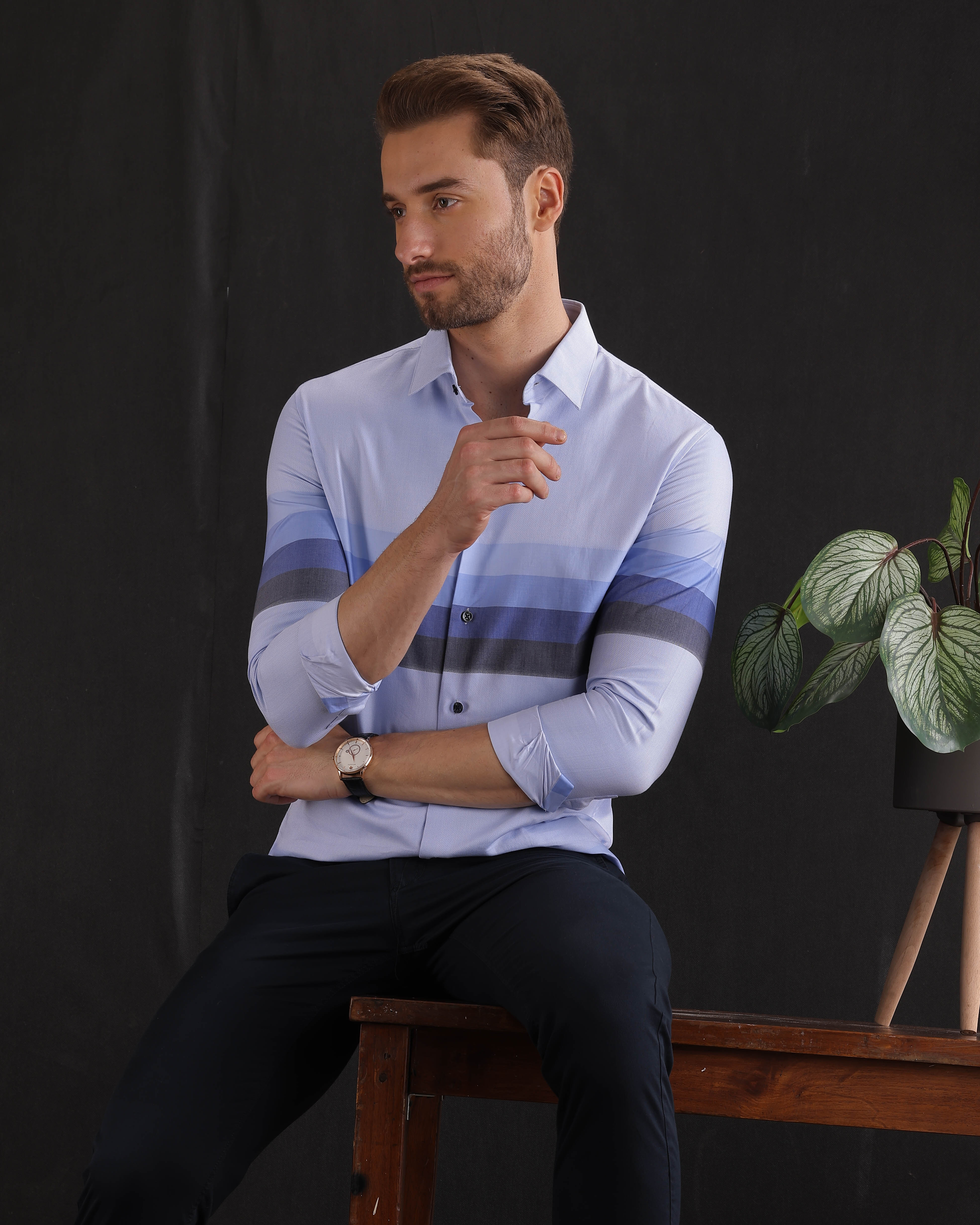 Blue Panel Stripe Shirt