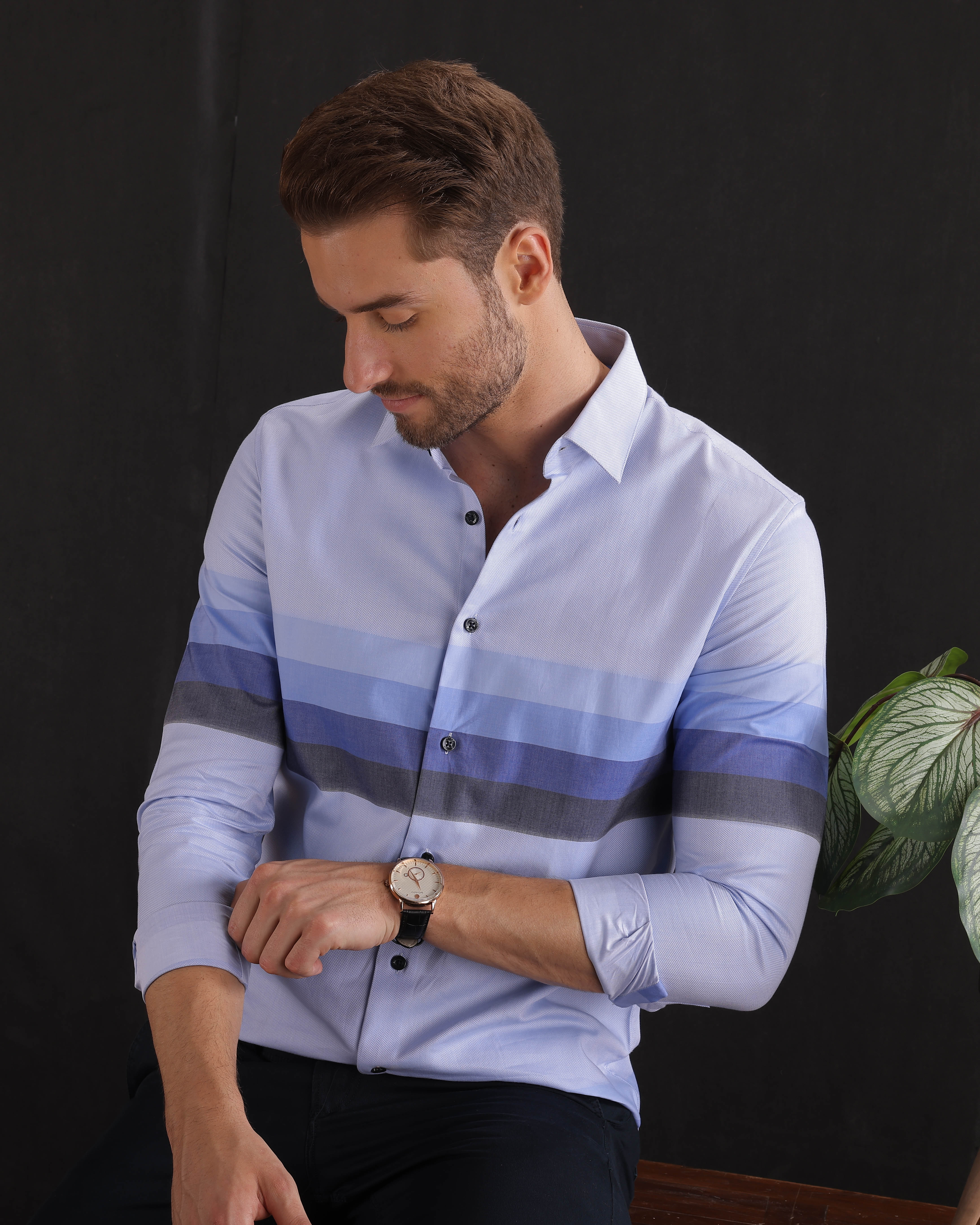 Blue Panel Stripe Shirt