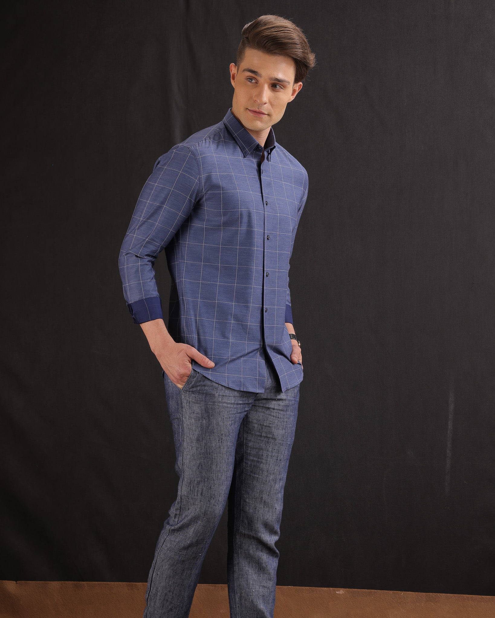 Navy Blue Check Shirt