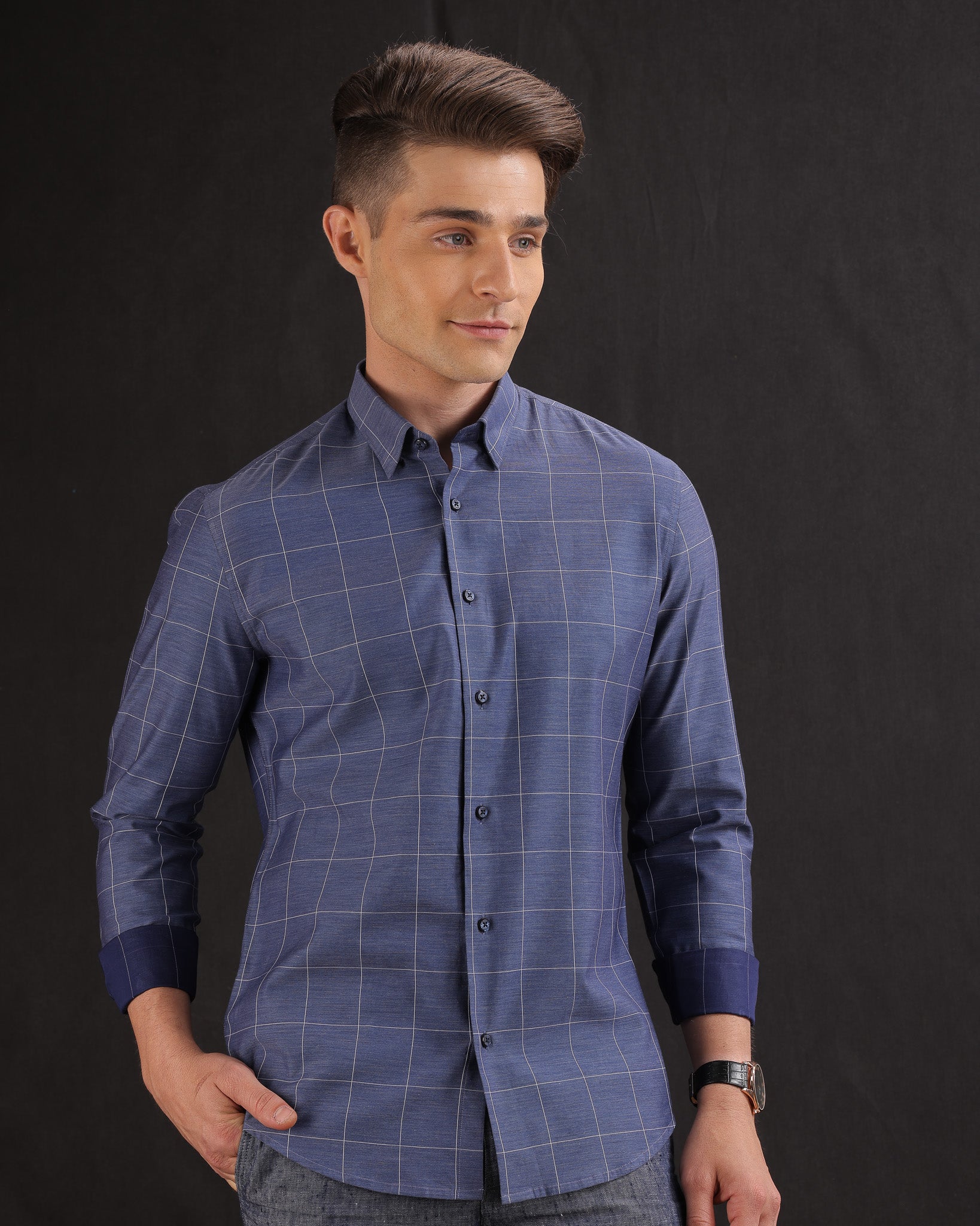 Navy Blue Check Shirt