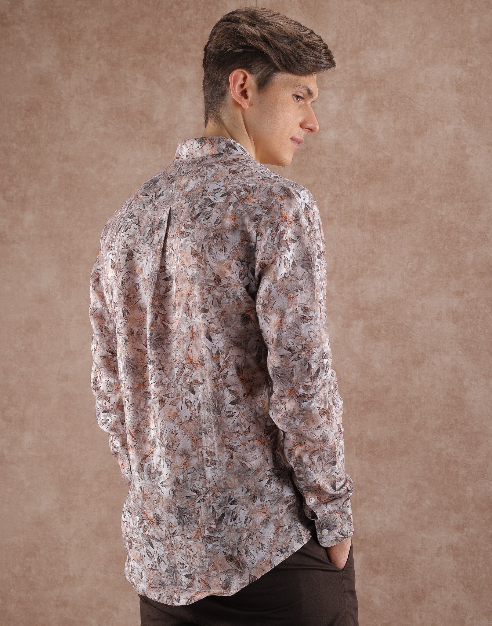 Cream Linen Print Shirt