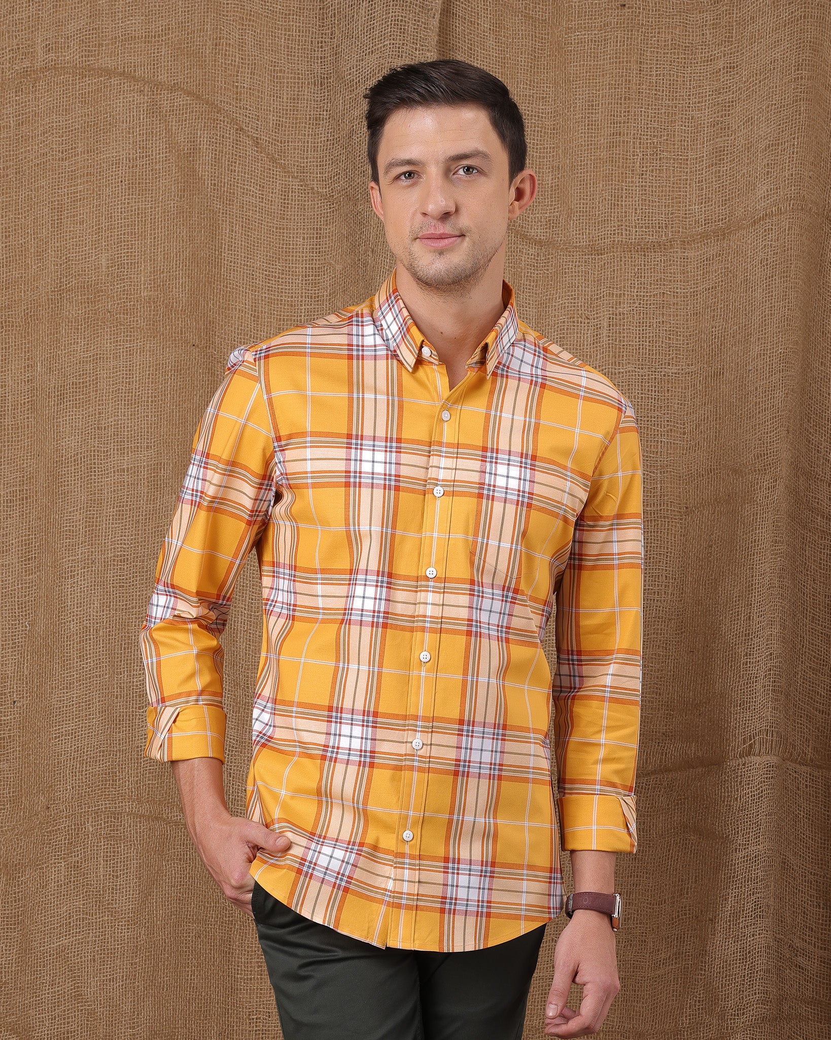 Yellow Tartan Plaid Check Shirt