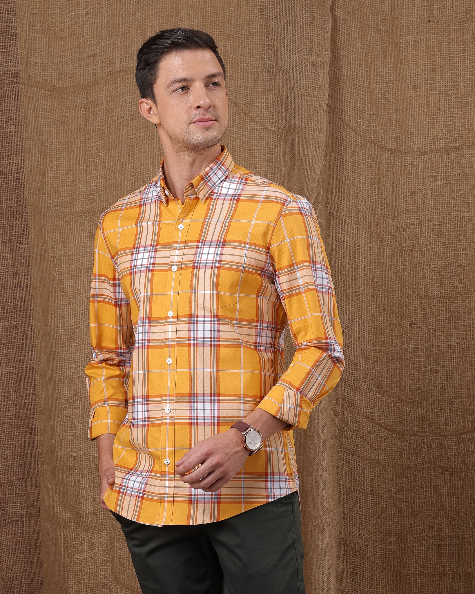 YELLOW TARTAN PLAID CHECK SHIRT