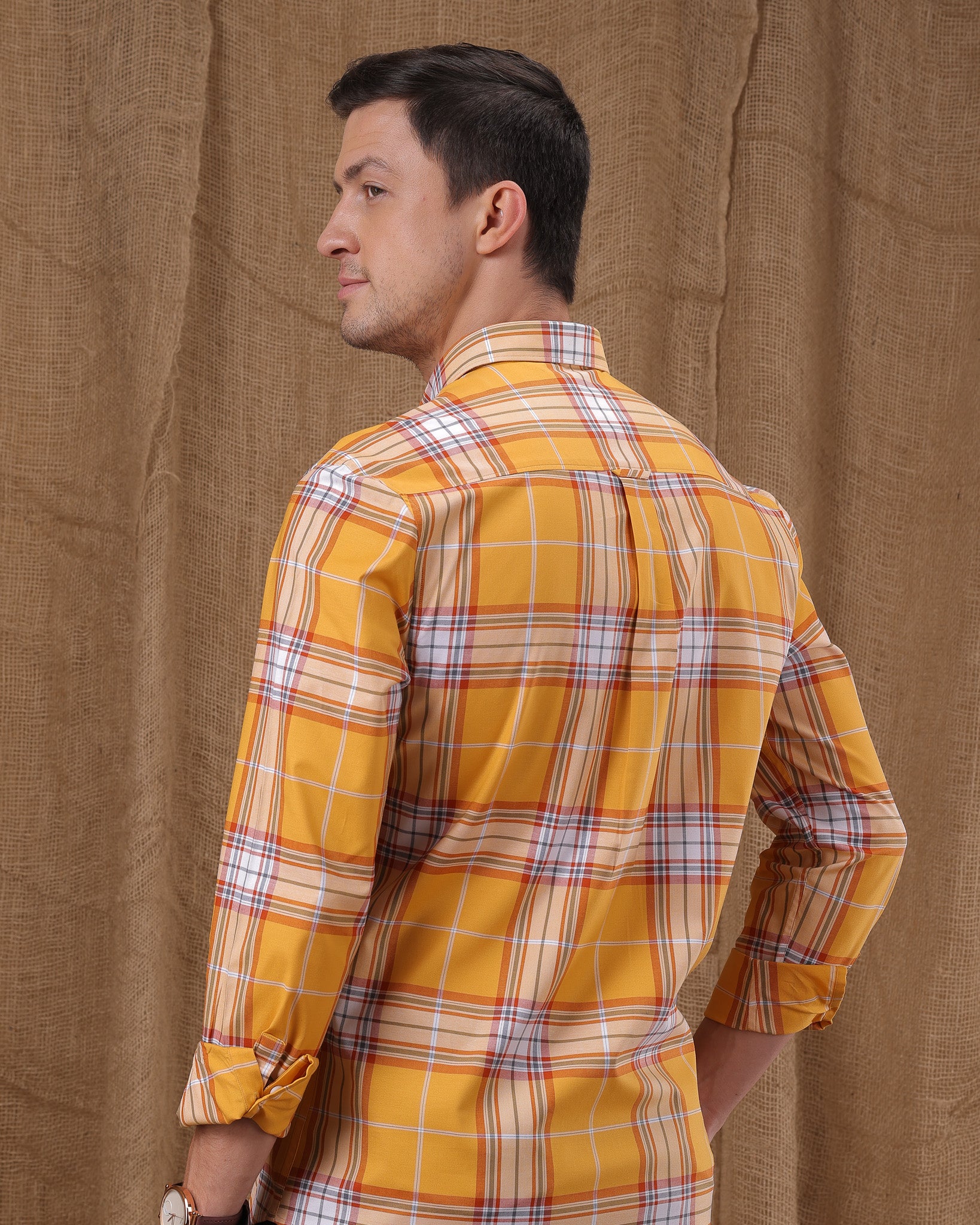 YELLOW TARTAN PLAID CHECK SHIRT