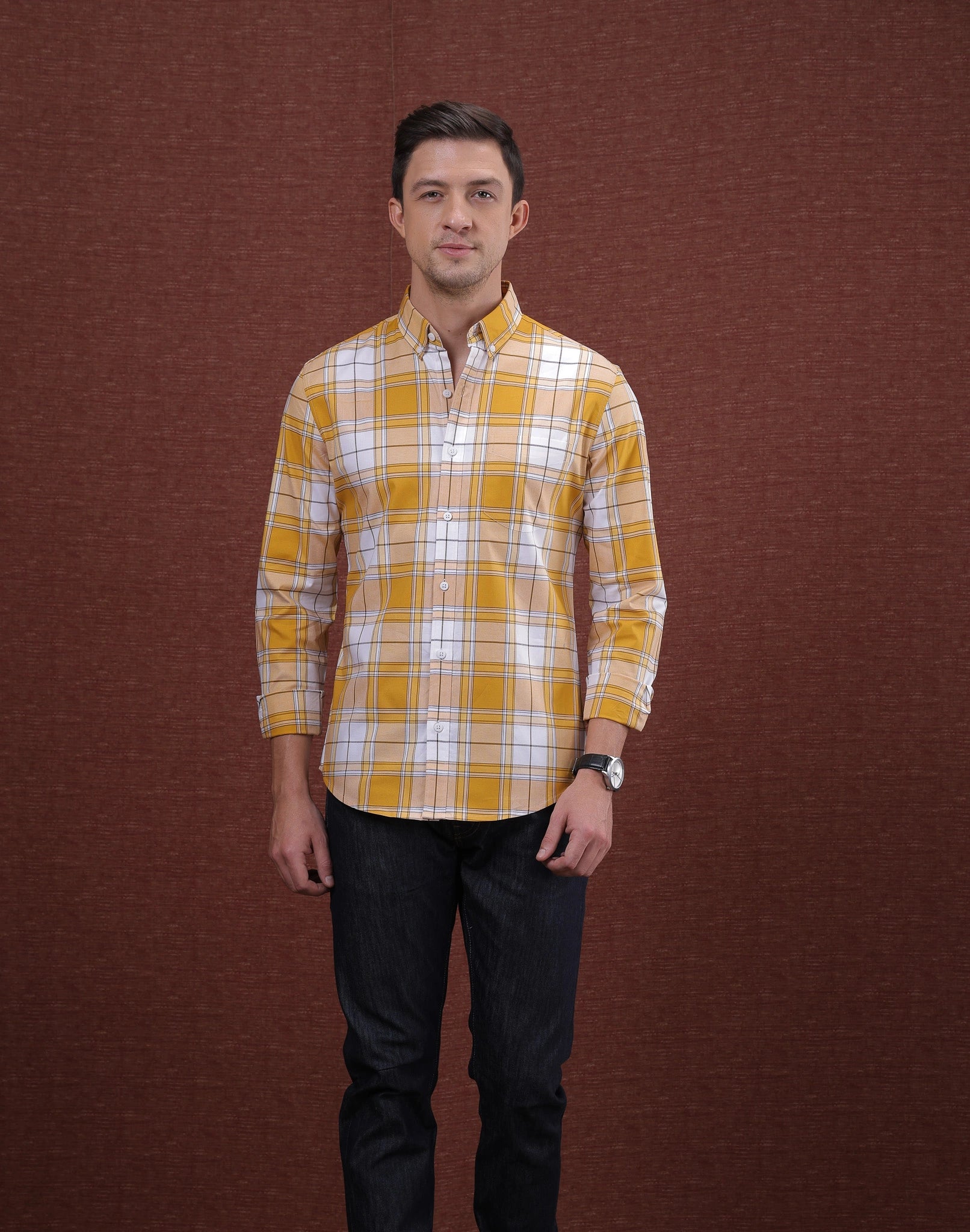 Yellow And White Check Shirt