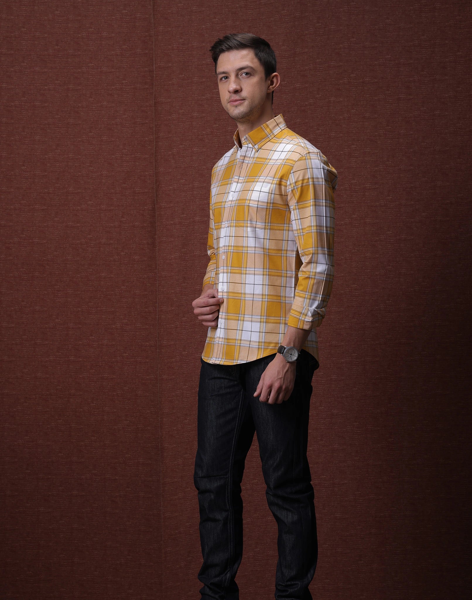 Yellow And White Check Shirt