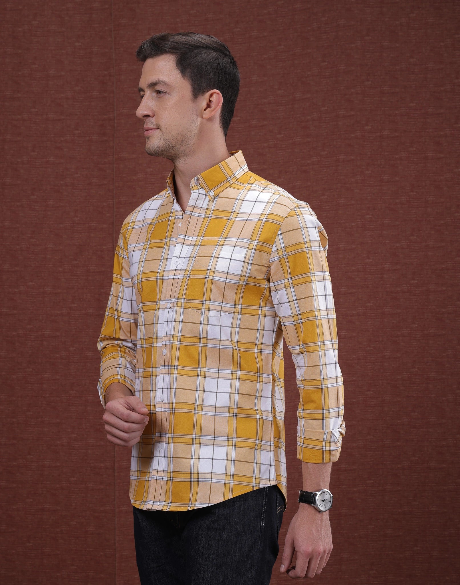 Yellow And White Check Shirt