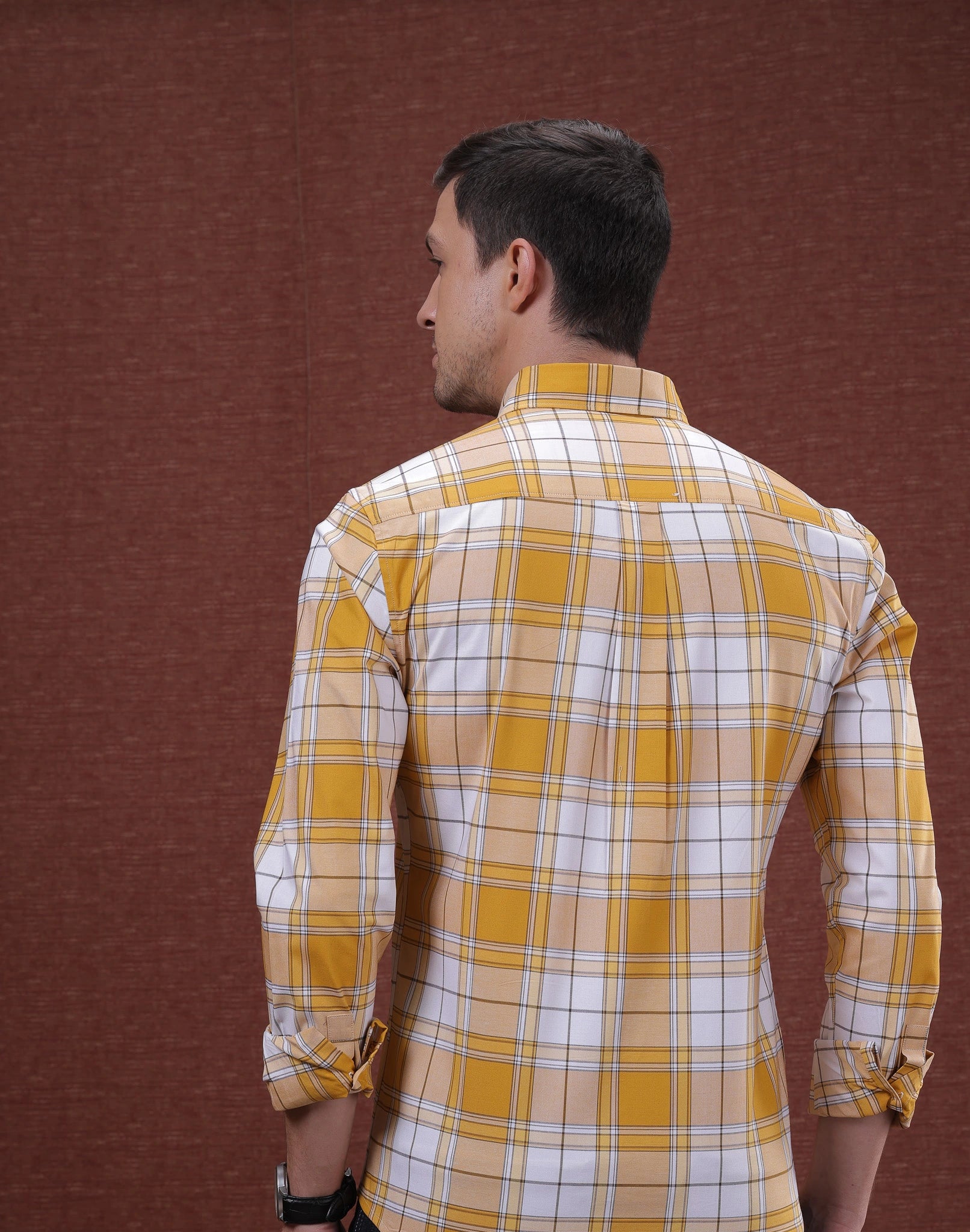 Yellow And White Check Shirt