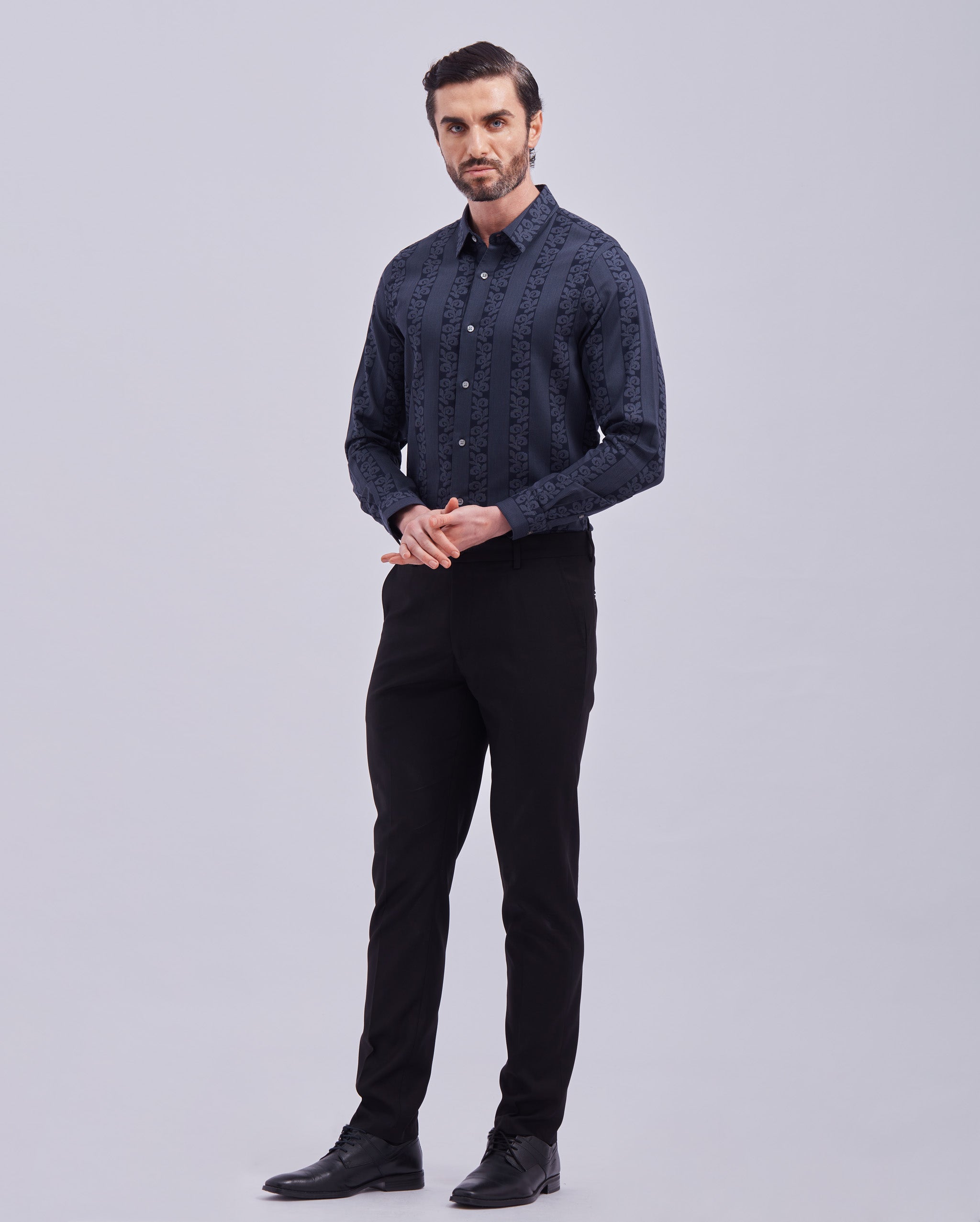 Navy Blue Jacquard Print Shirt