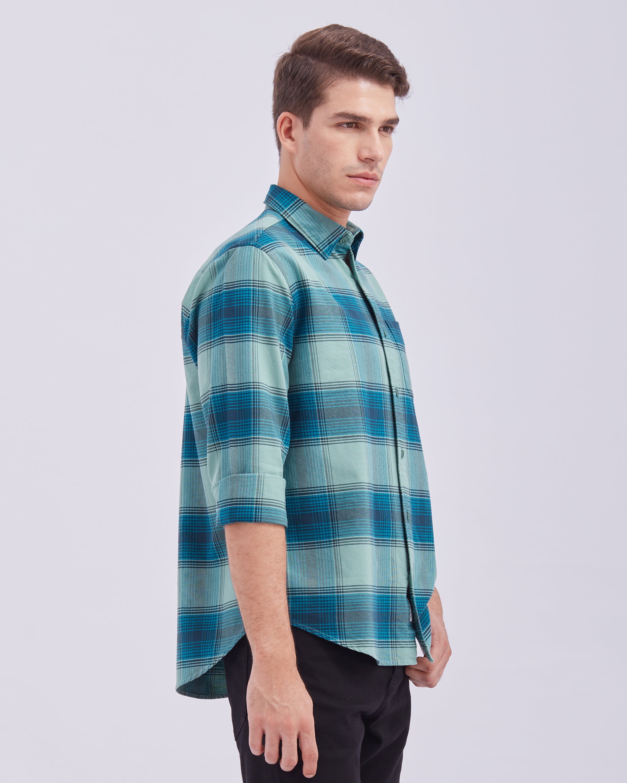 Teal And Black Check Shirt