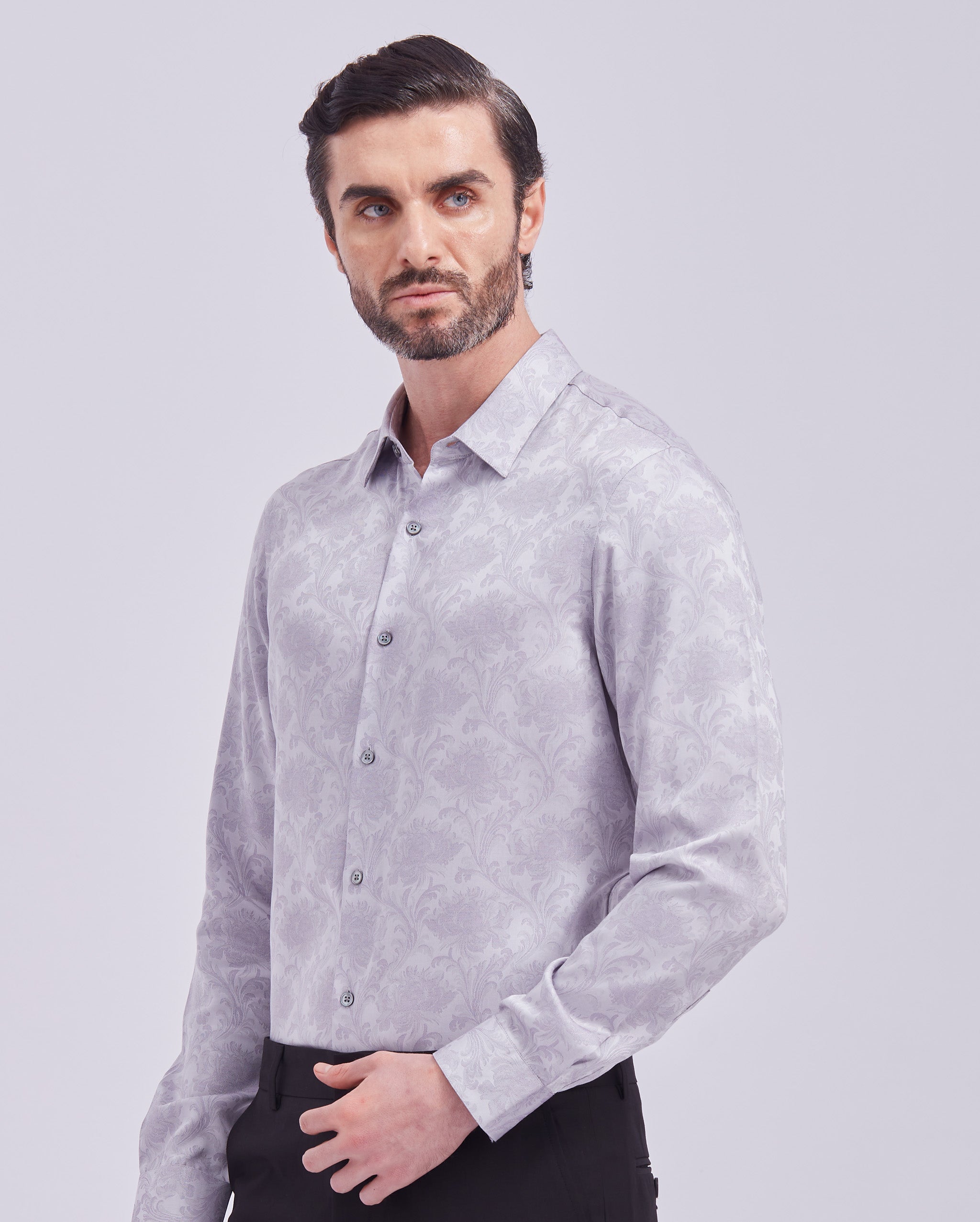 Jacquard Off White Print Shirt