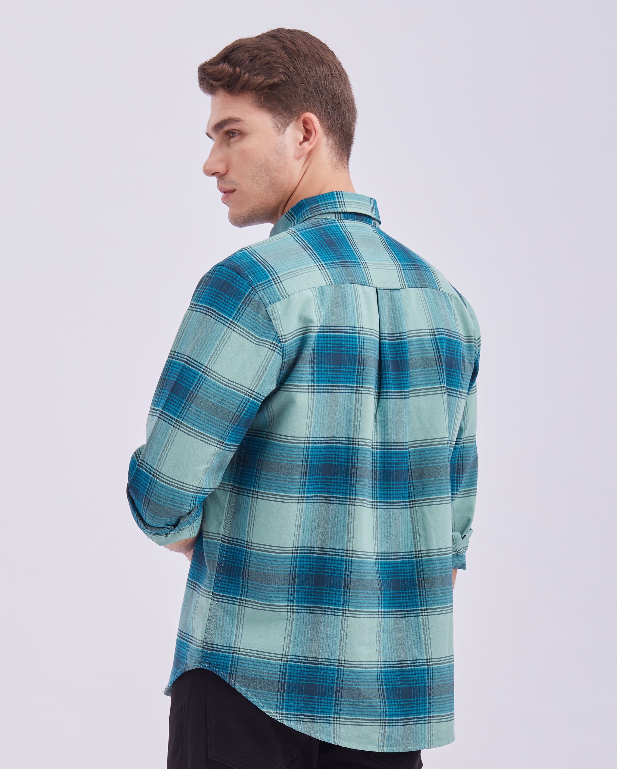 Teal And Black Check Shirt
