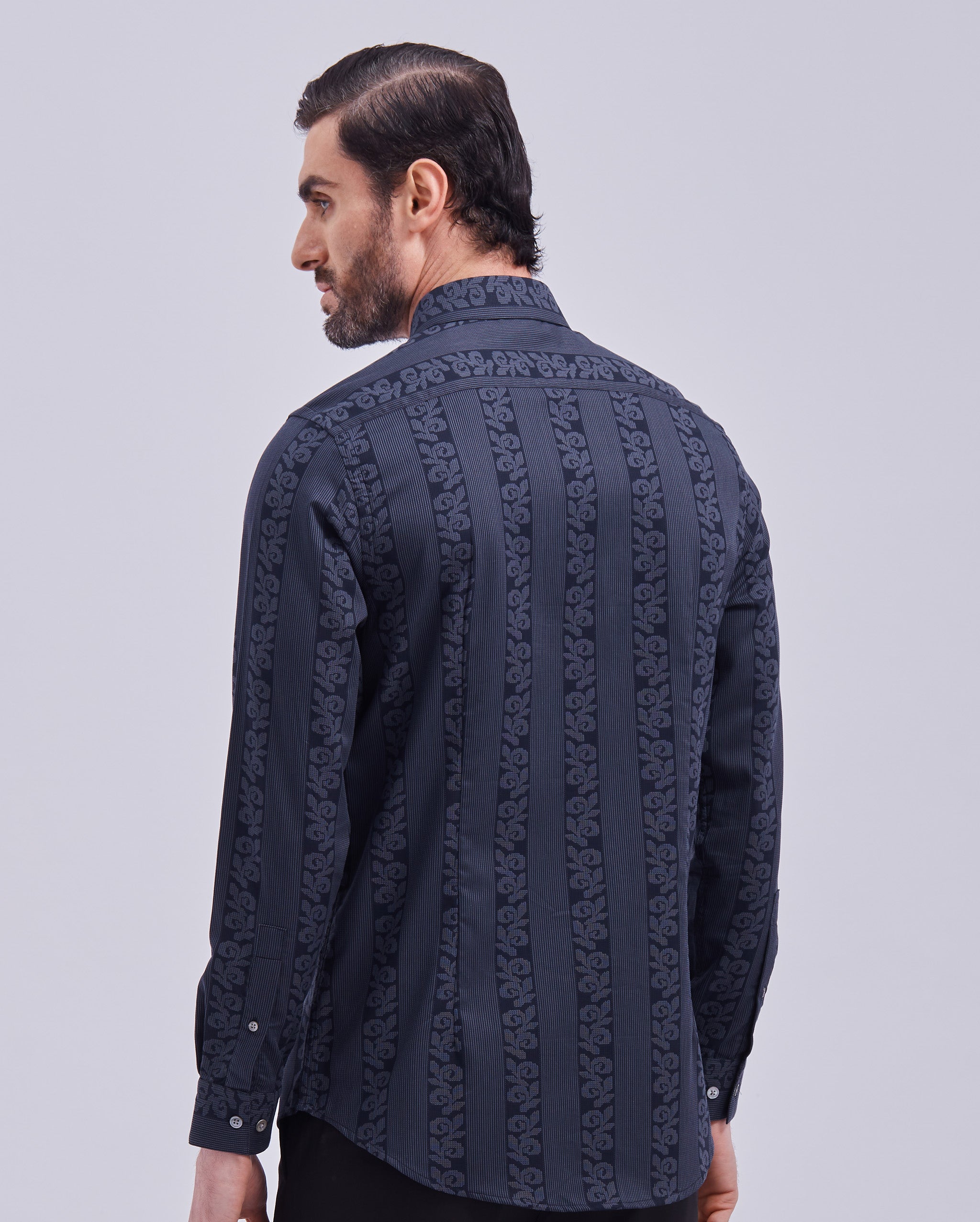 Navy Blue Jacquard Print Shirt