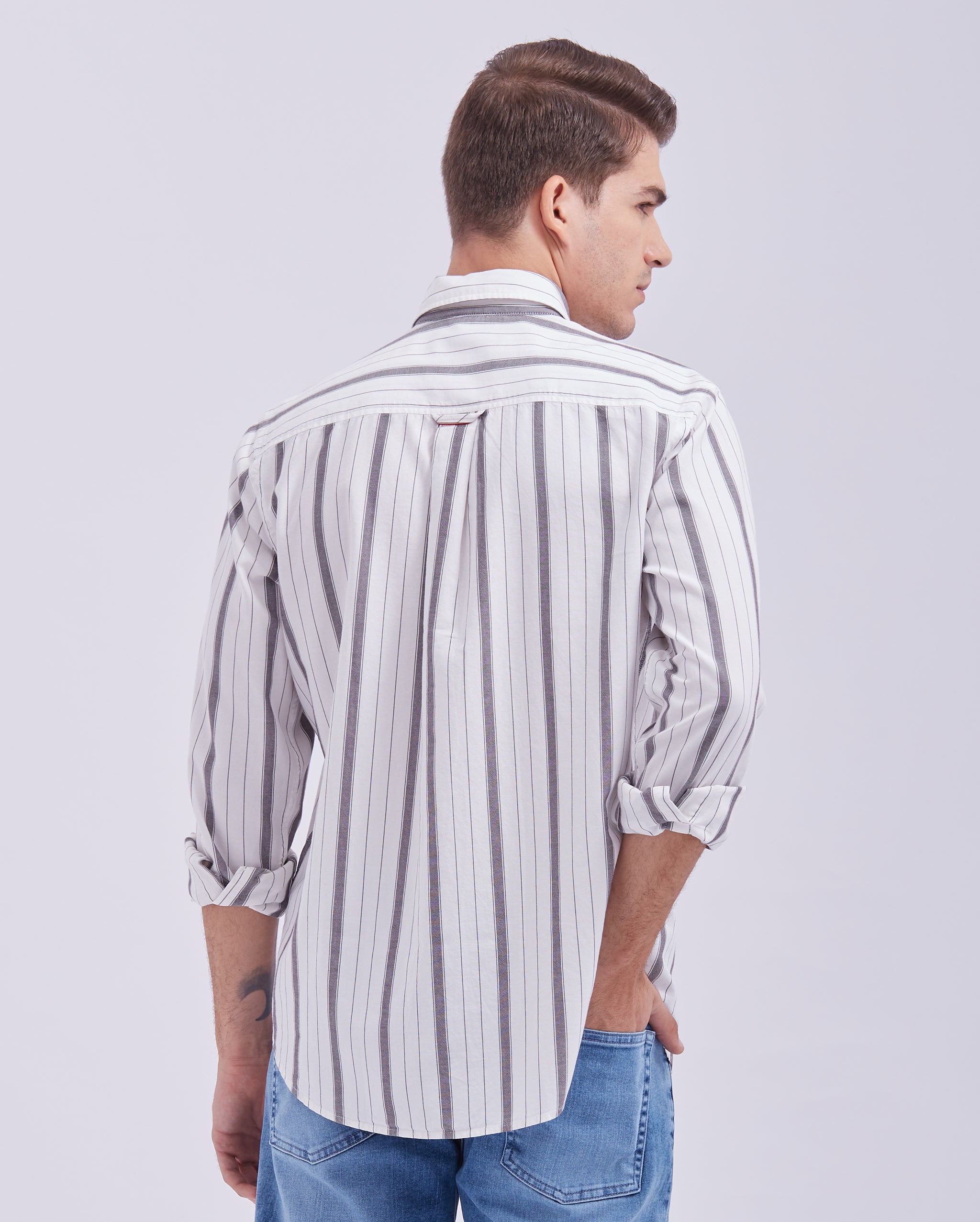 Grey And Black Vertical Stripe Shirt