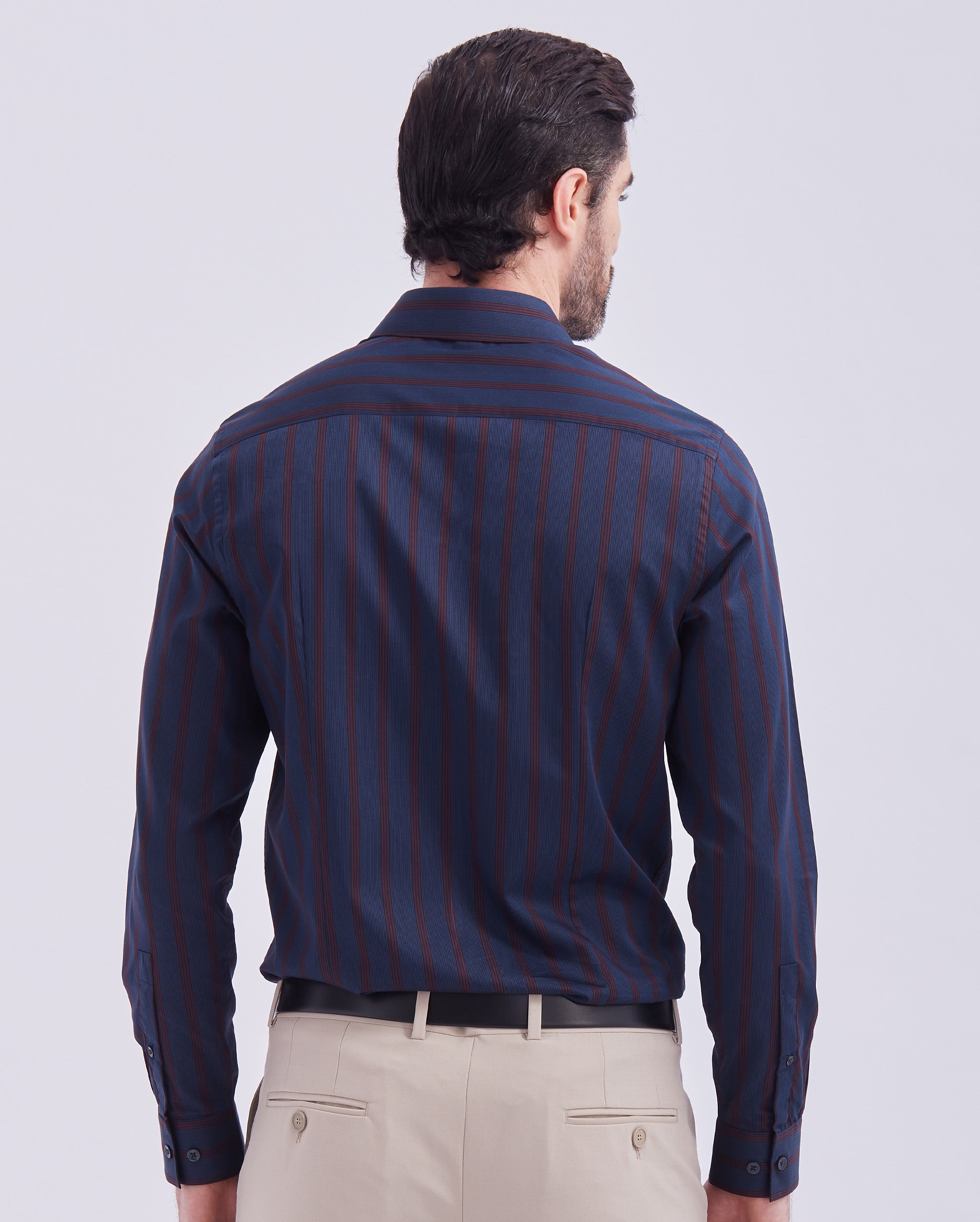 Navy Blue And Red Giza Stripe Shirt