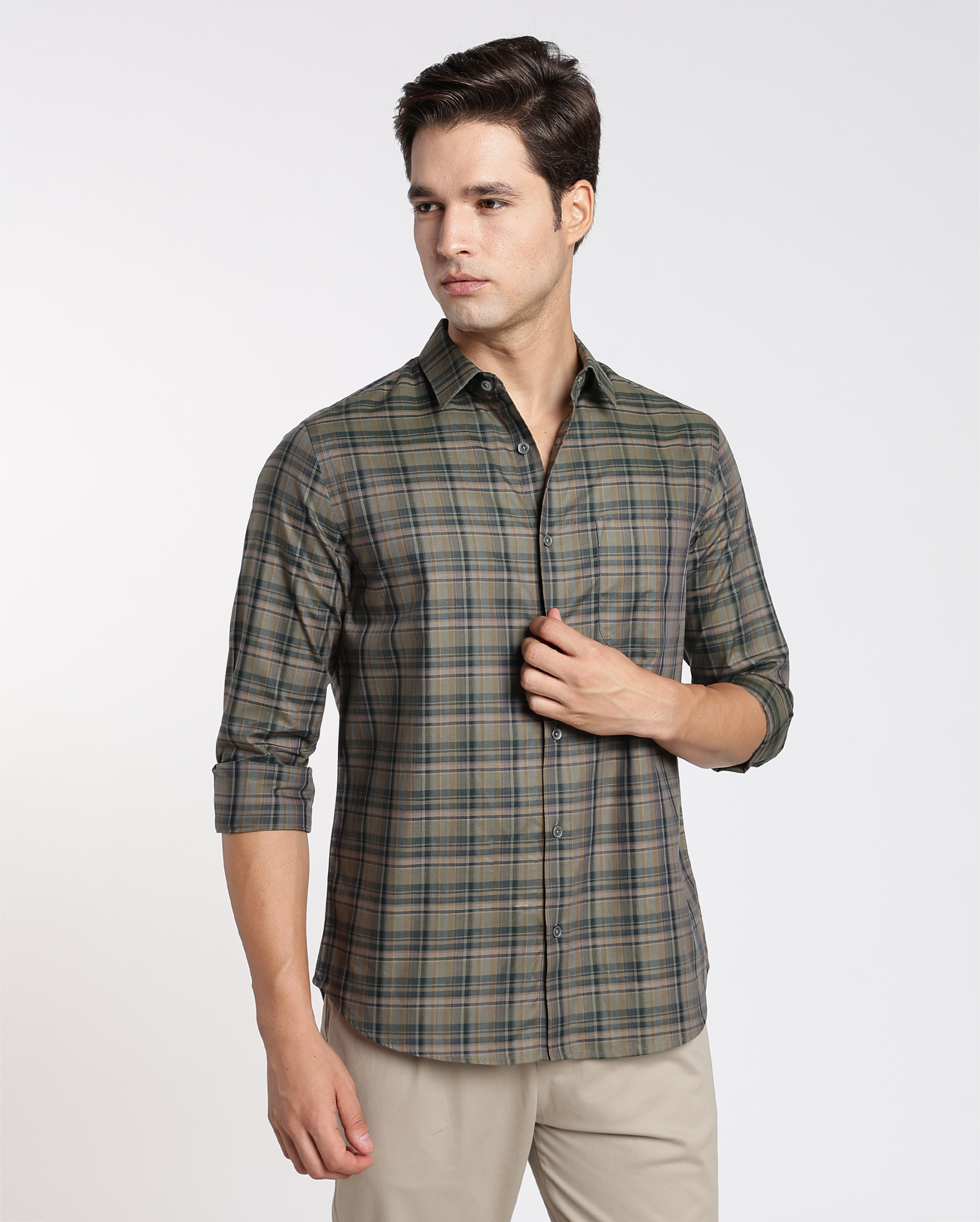 Olive Green Check Shirt