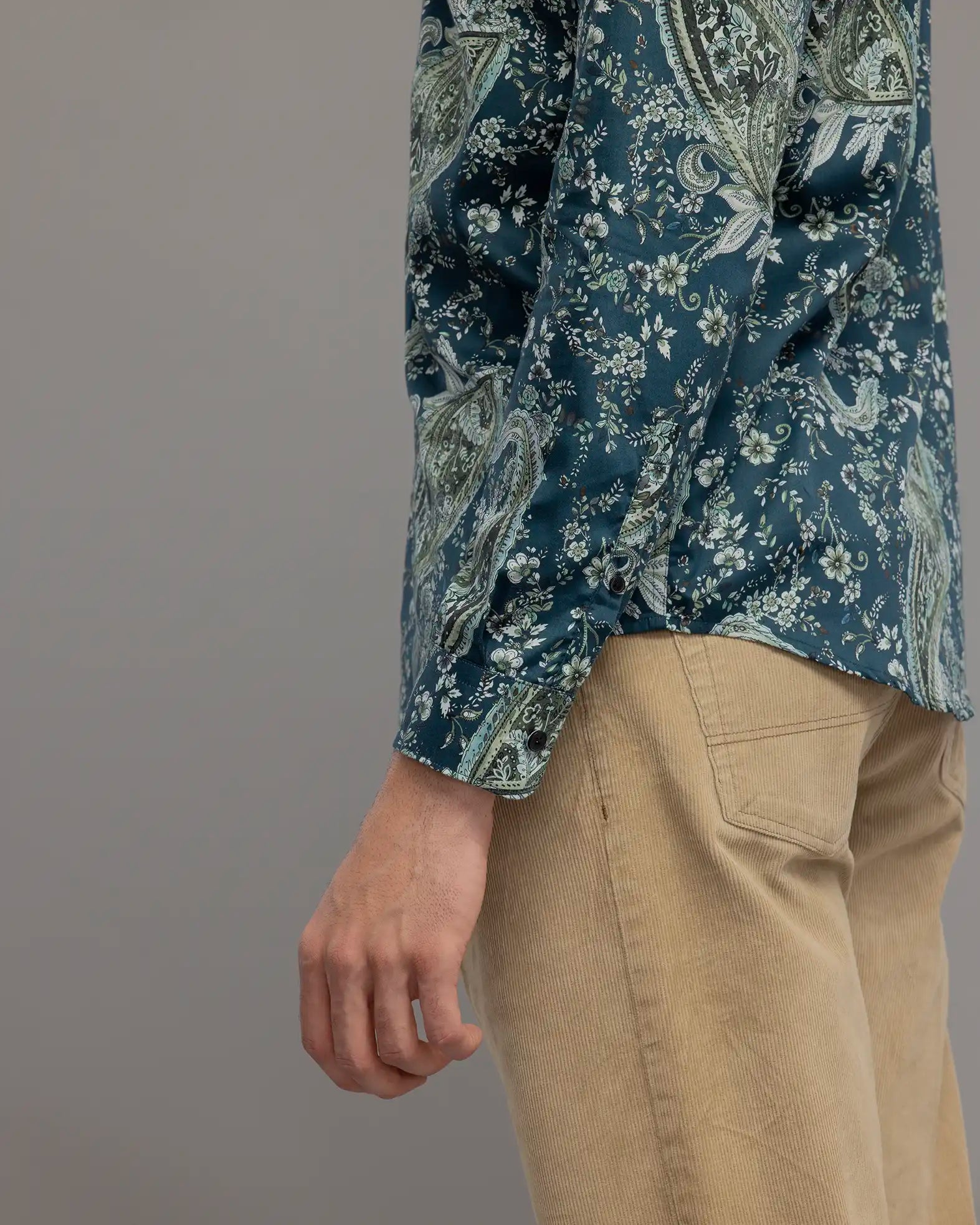 PEACOCK BLUE FLORAL PRINT SHIRT