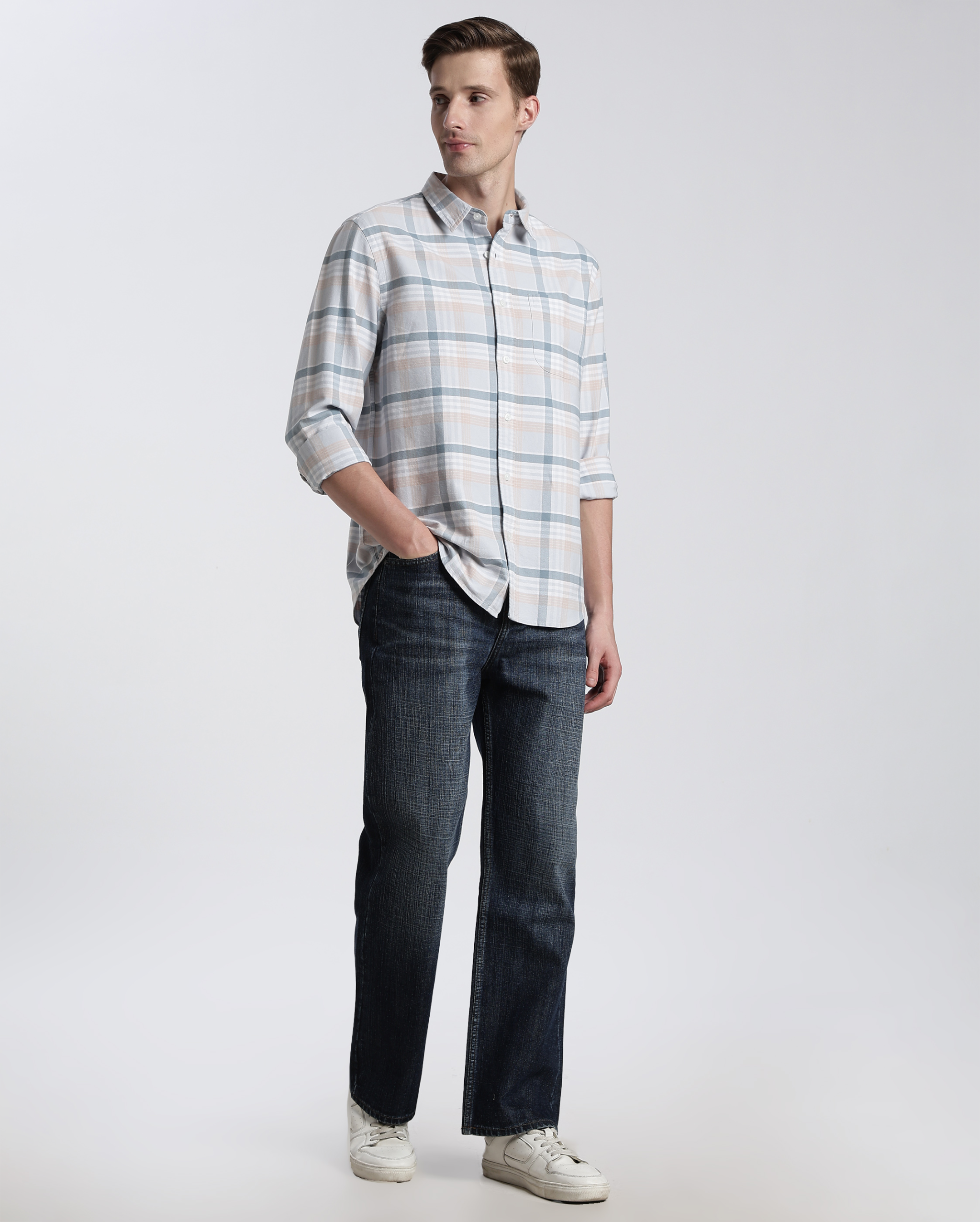 Light Blue and Grey Check Shirt